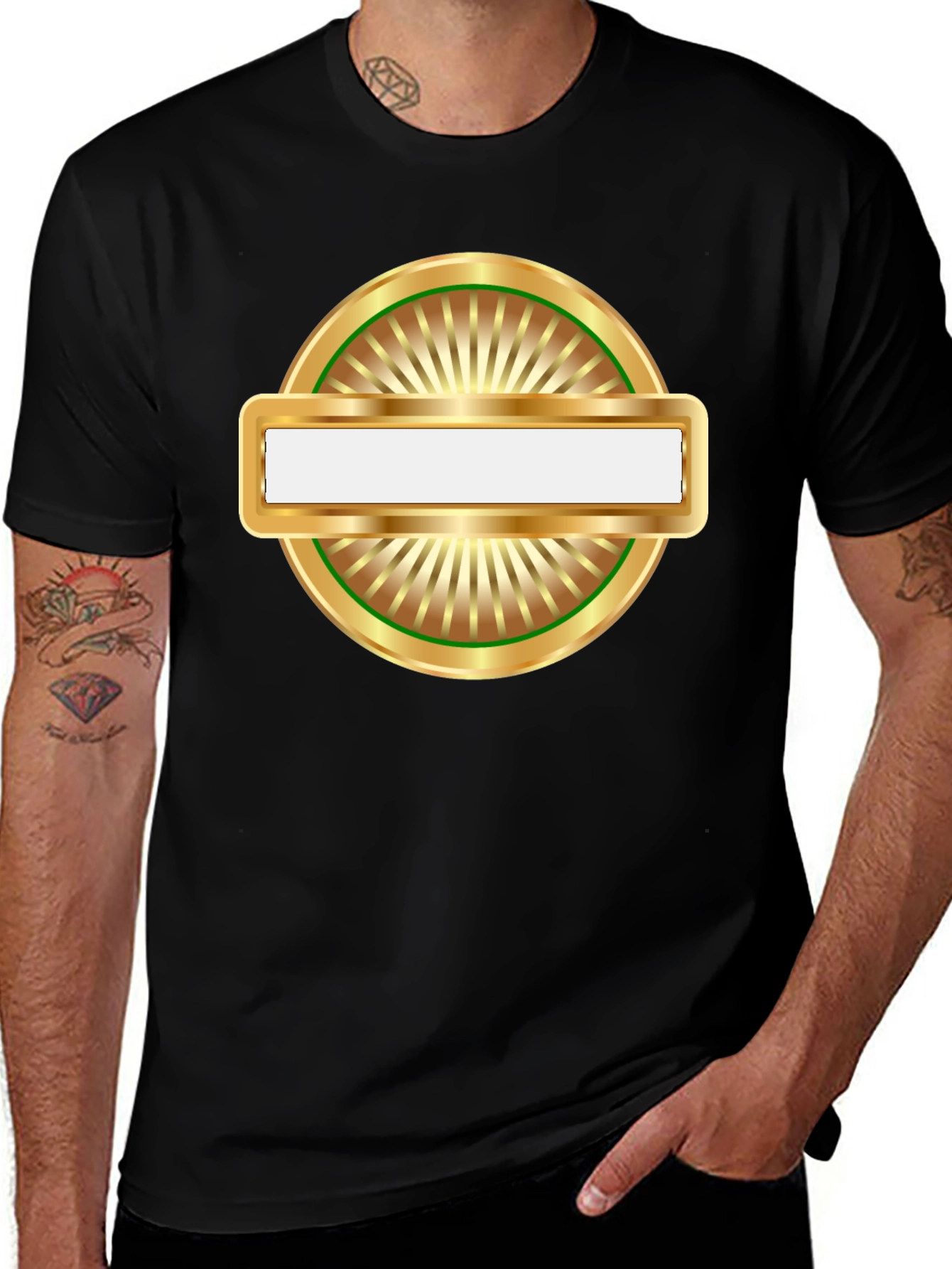 Mens Black T-Shirt with Gold Emblem