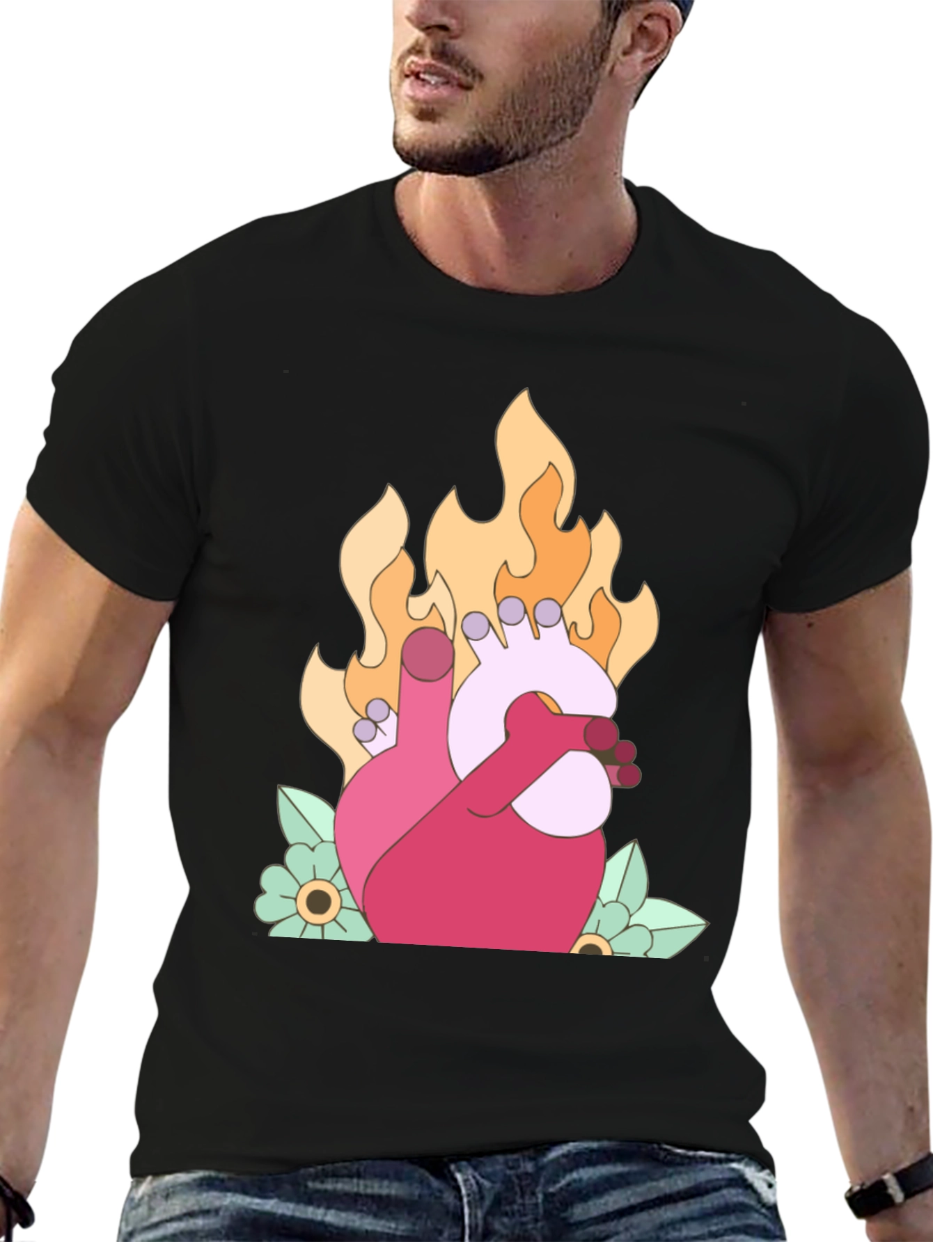 Burning Heart Graphic T-Shirt - Unique Design