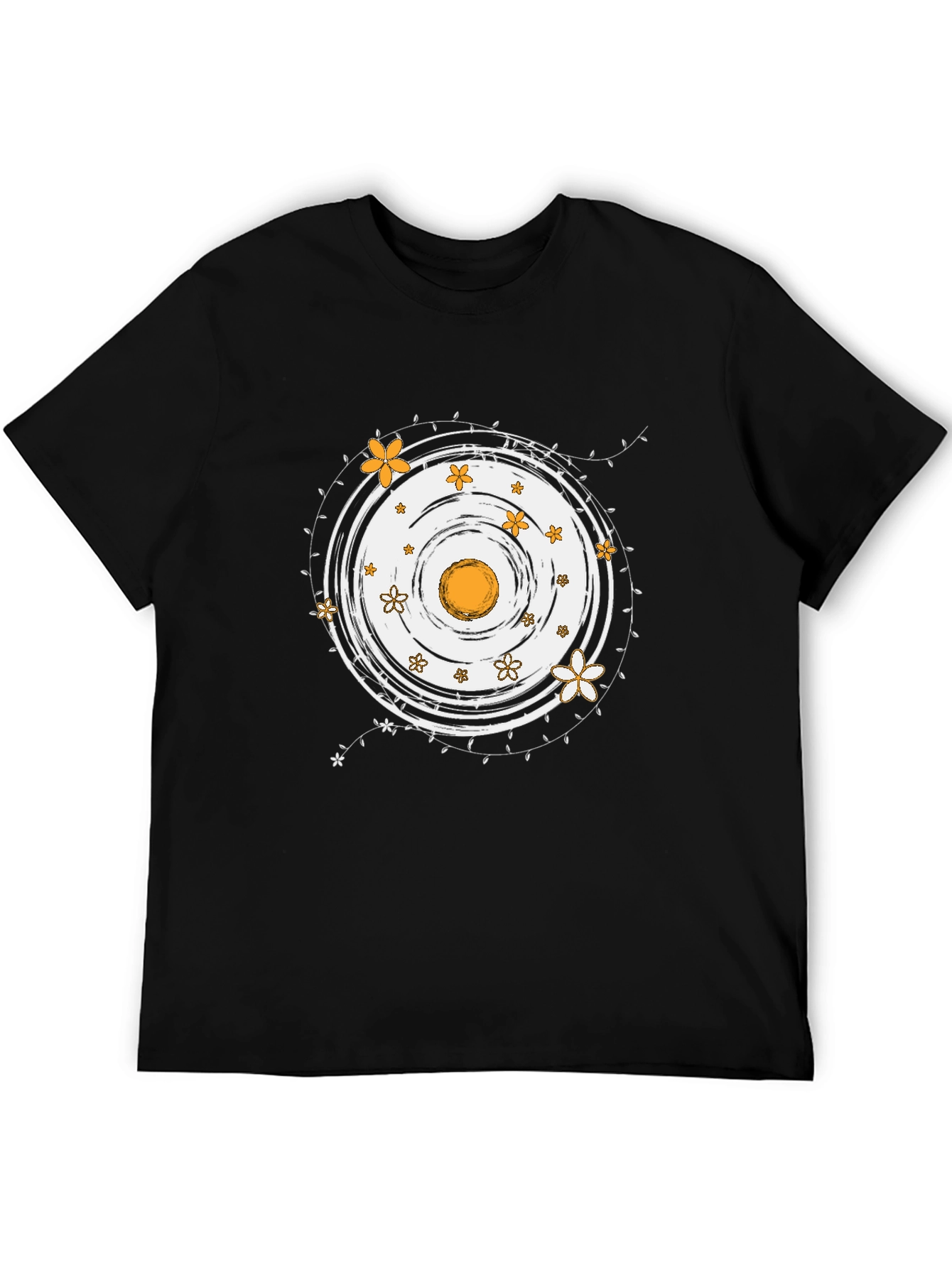 Floral Circle Graphic Black Tee