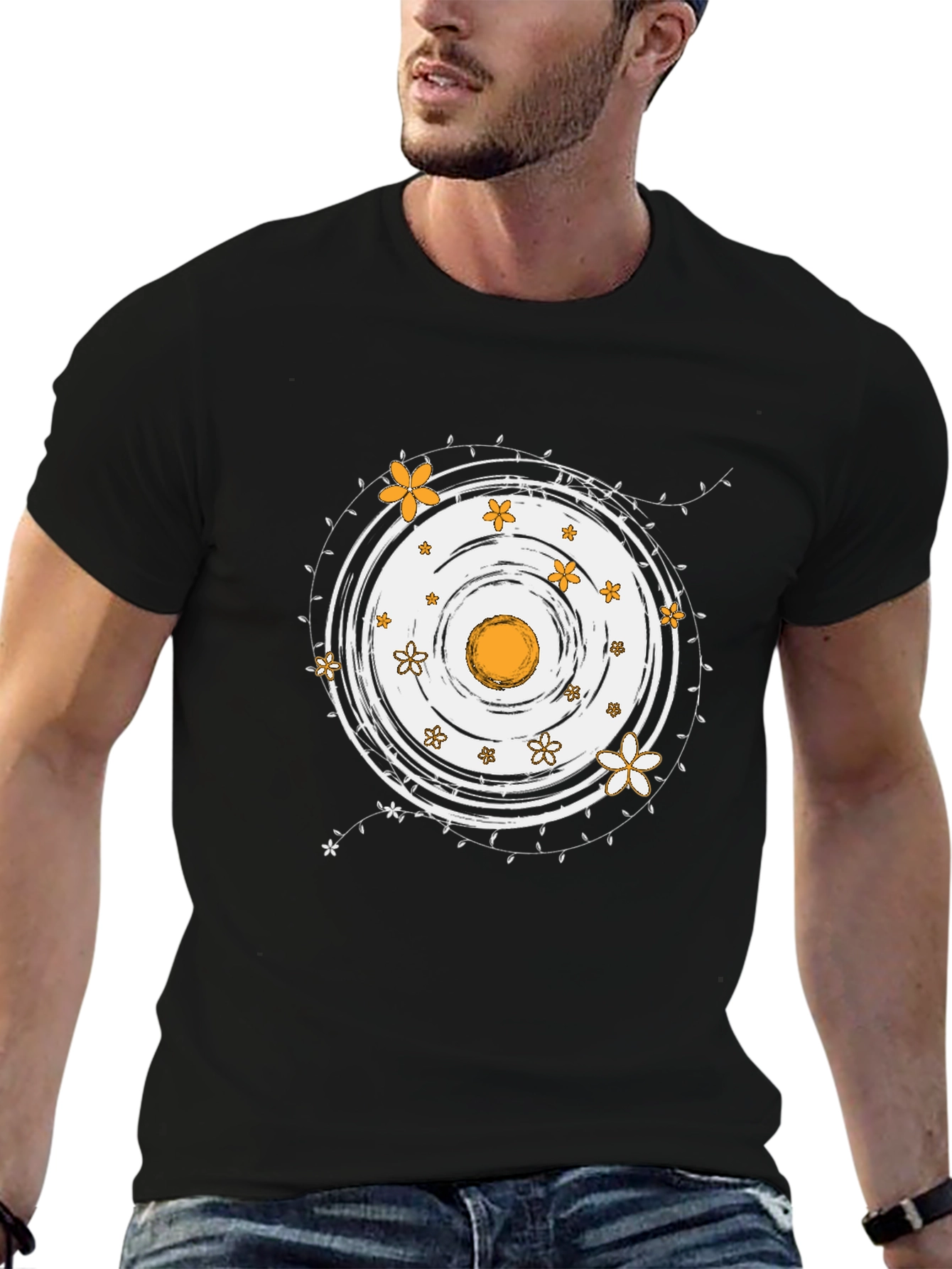 Floral Circle Graphic Black Tee