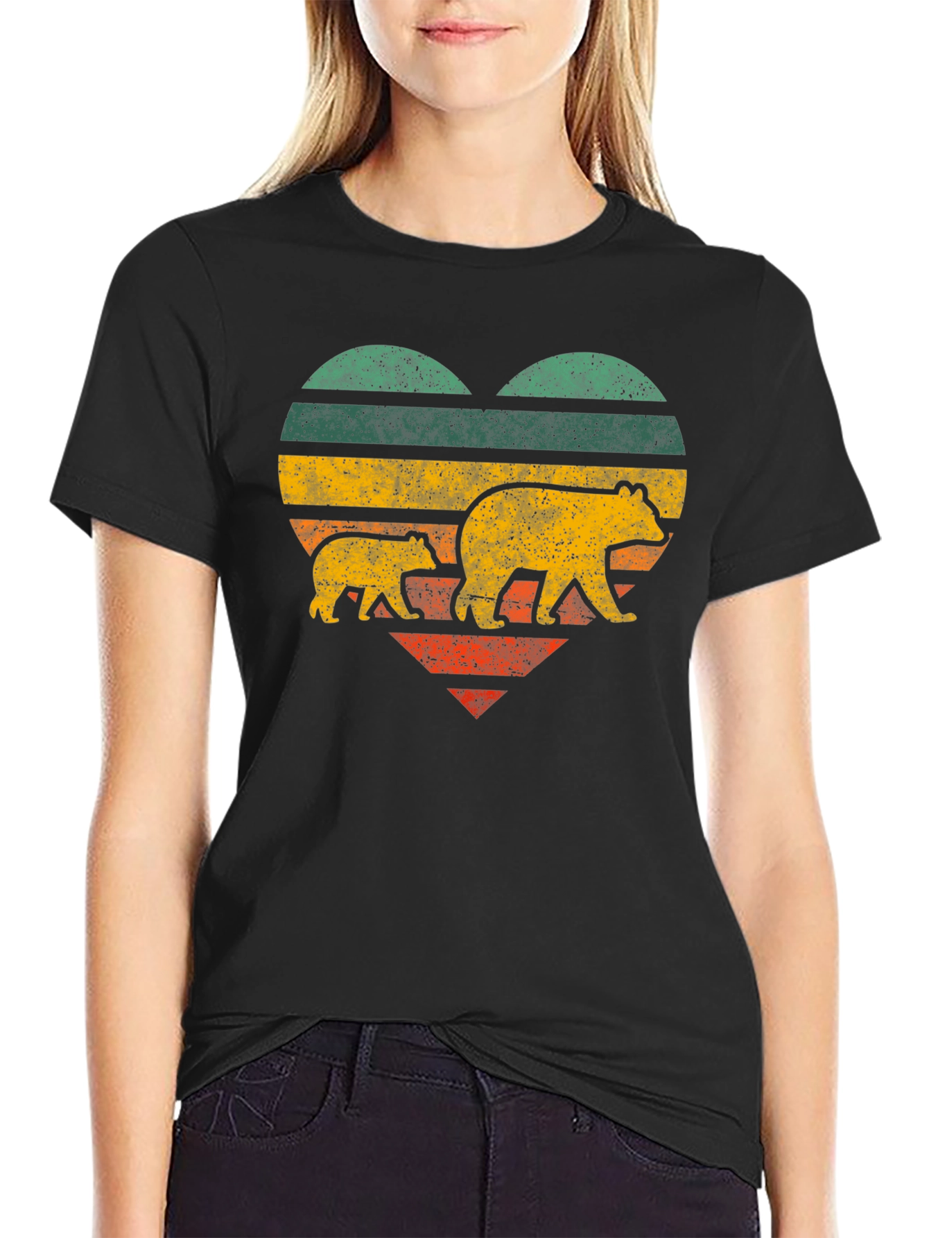 Mama Bear Heart T-Shirt - Distressed Retro Design
