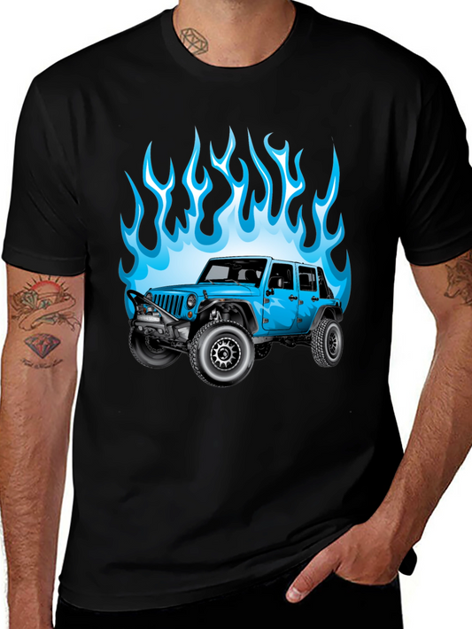 Blue Jeep Flames Graphic T-Shirt