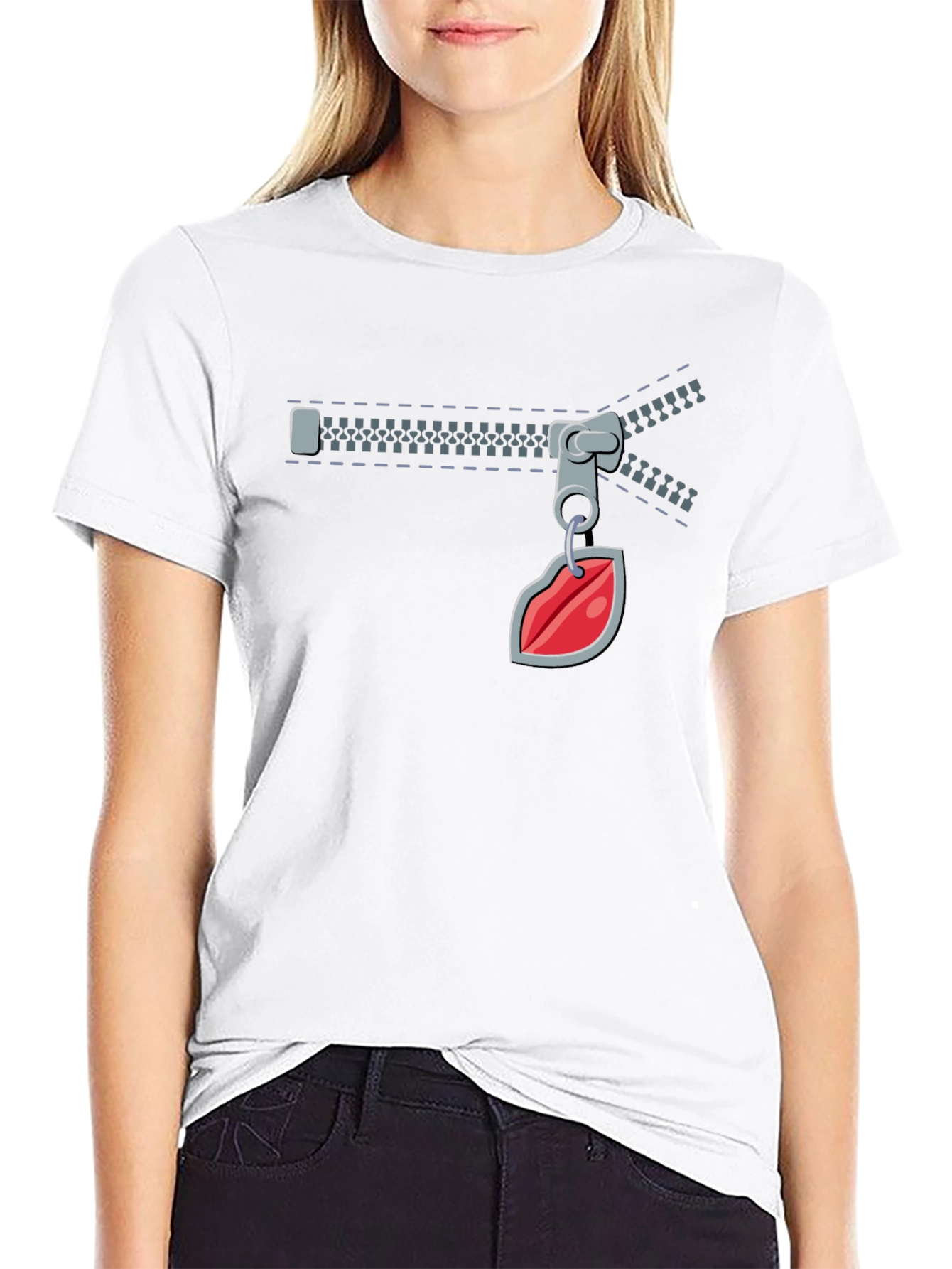 Fun Zipper Lips Graphic Tee - Black