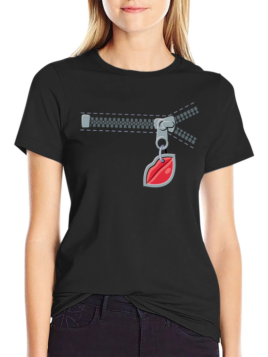 Fun Zipper Lips Graphic Tee - Black