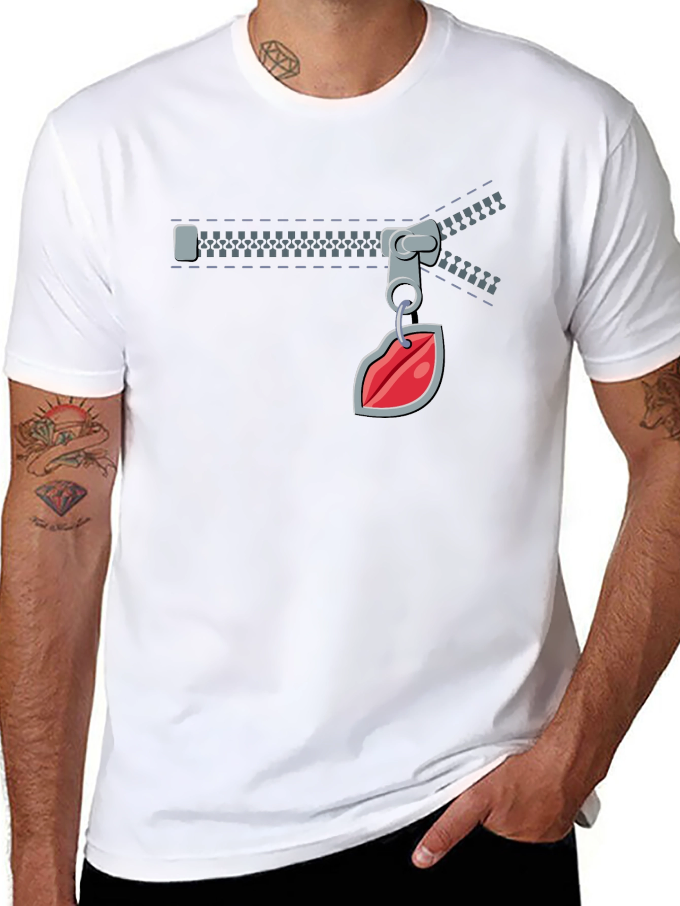 Fun Zipper Lips Graphic Tee - Black