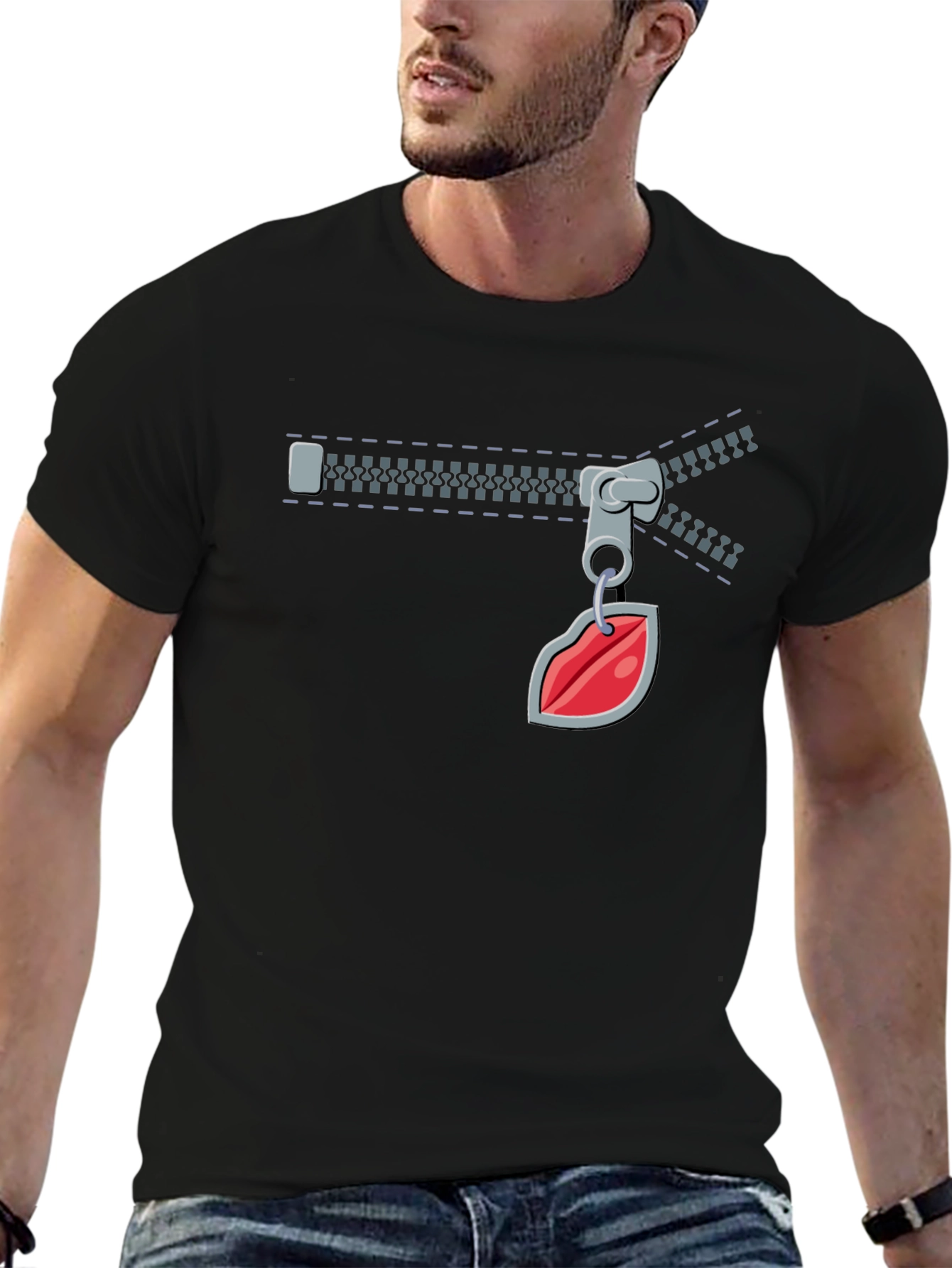 Fun Zipper Lips Graphic Tee - Black