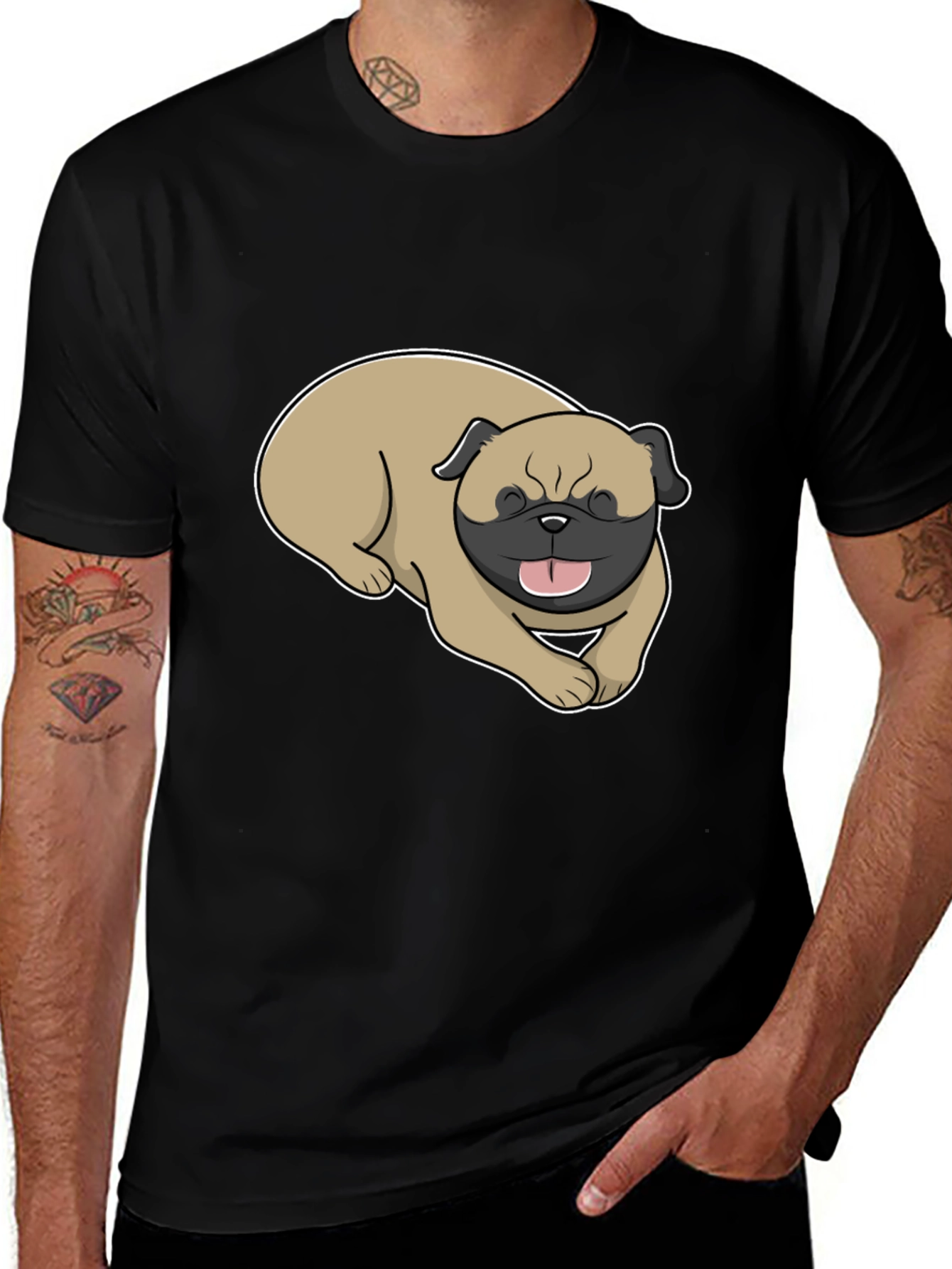 Mens Black T-Shirt with Pug Graphic