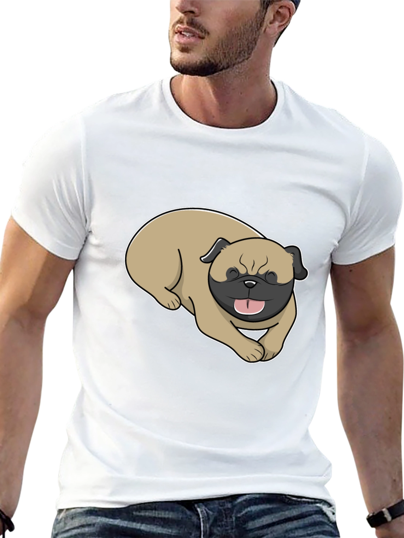Mens Black T-Shirt with Pug Graphic