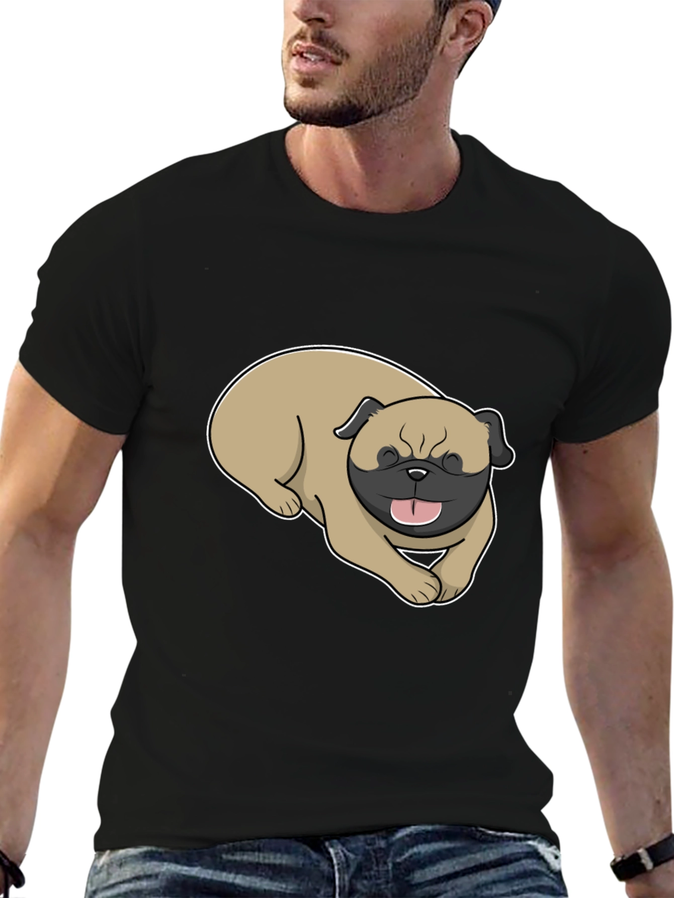 Mens Black T-Shirt with Pug Graphic