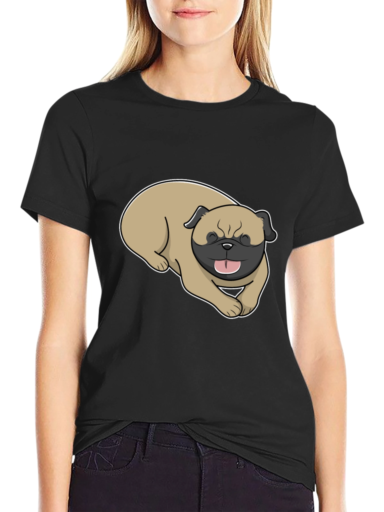 Mens Black T-Shirt with Pug Graphic
