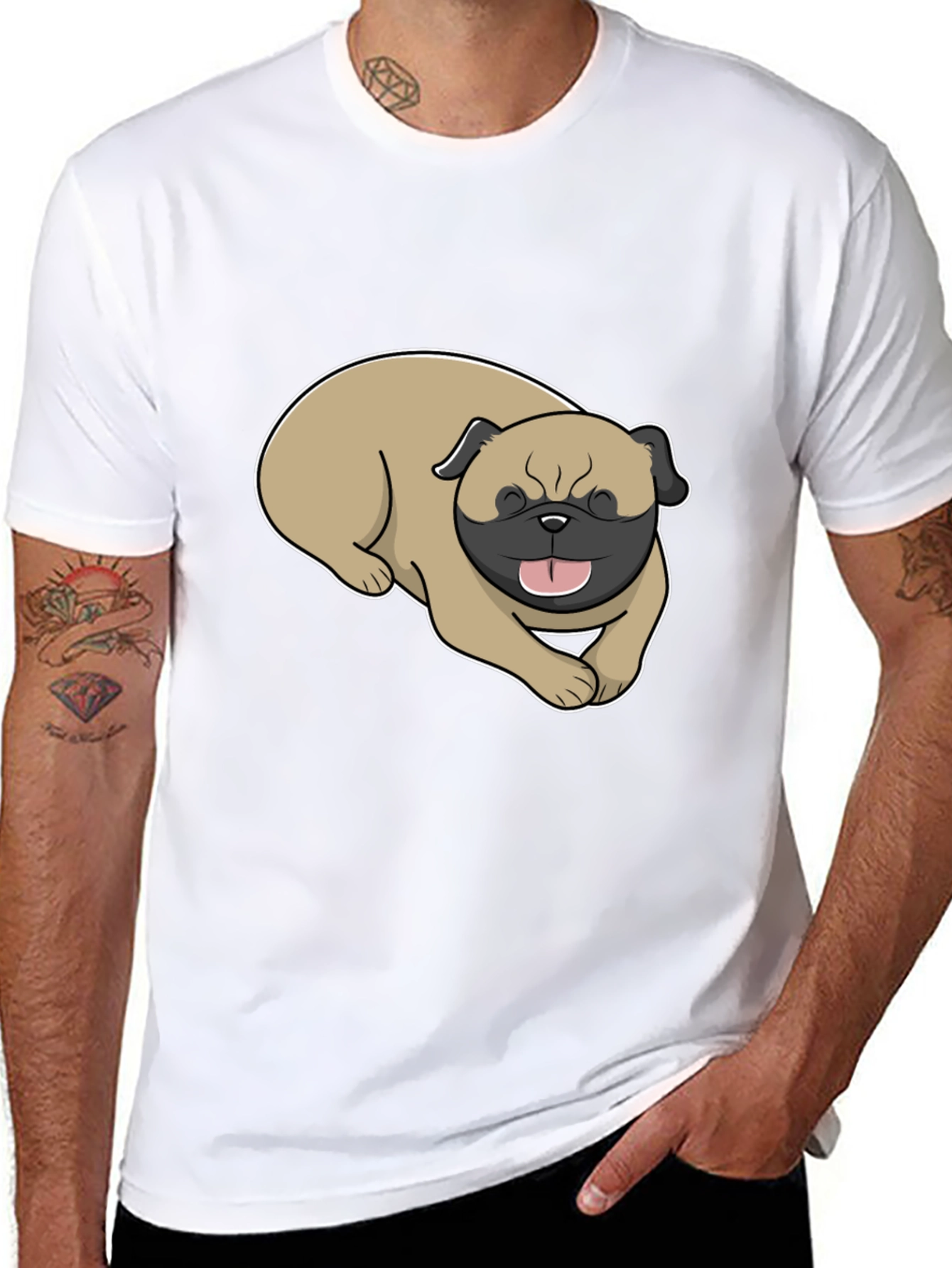 Mens Black T-Shirt with Pug Graphic