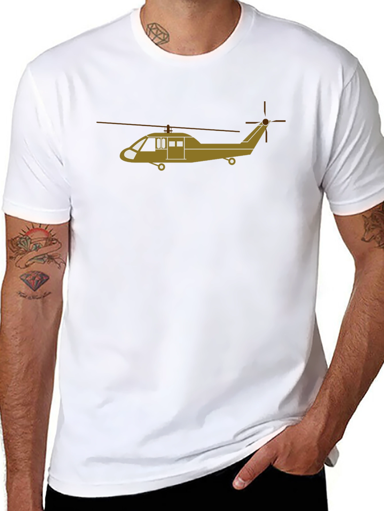 Helicopter Graphic Tee - Black Cotton T-Shirt