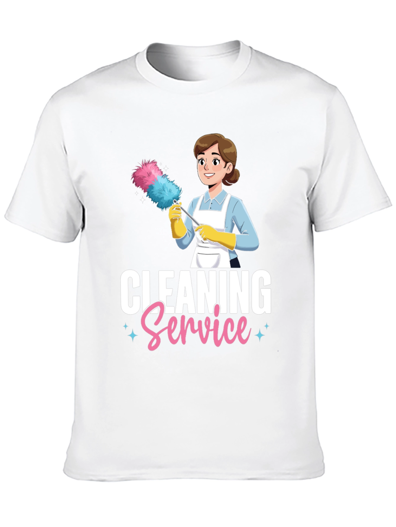 Cleaning Service Cartoon Graphic T-Shirt - Black