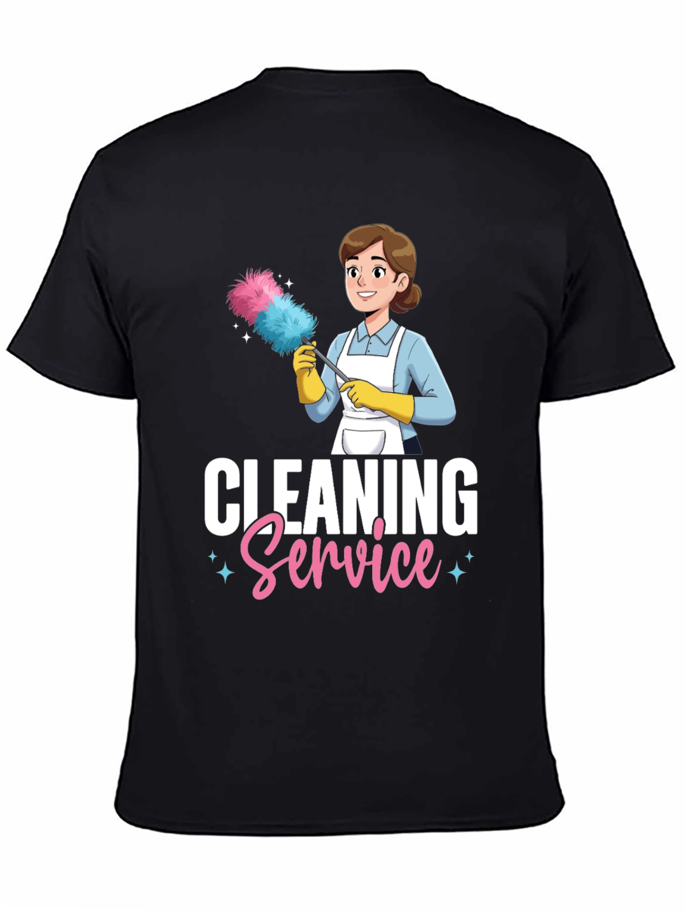 Cleaning Service Cartoon Graphic T-Shirt - Black