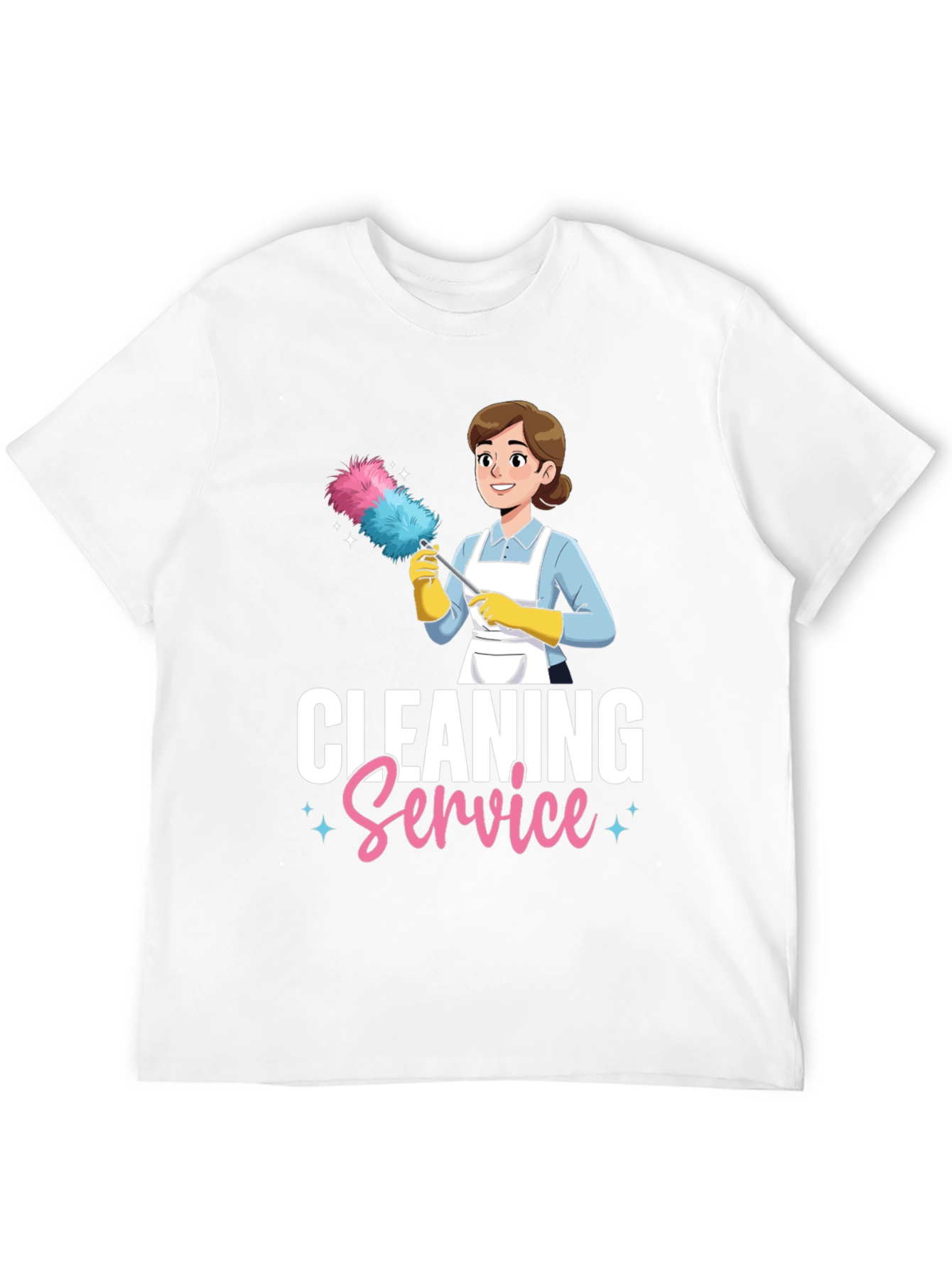 Cleaning Service Cartoon Graphic T-Shirt - Black