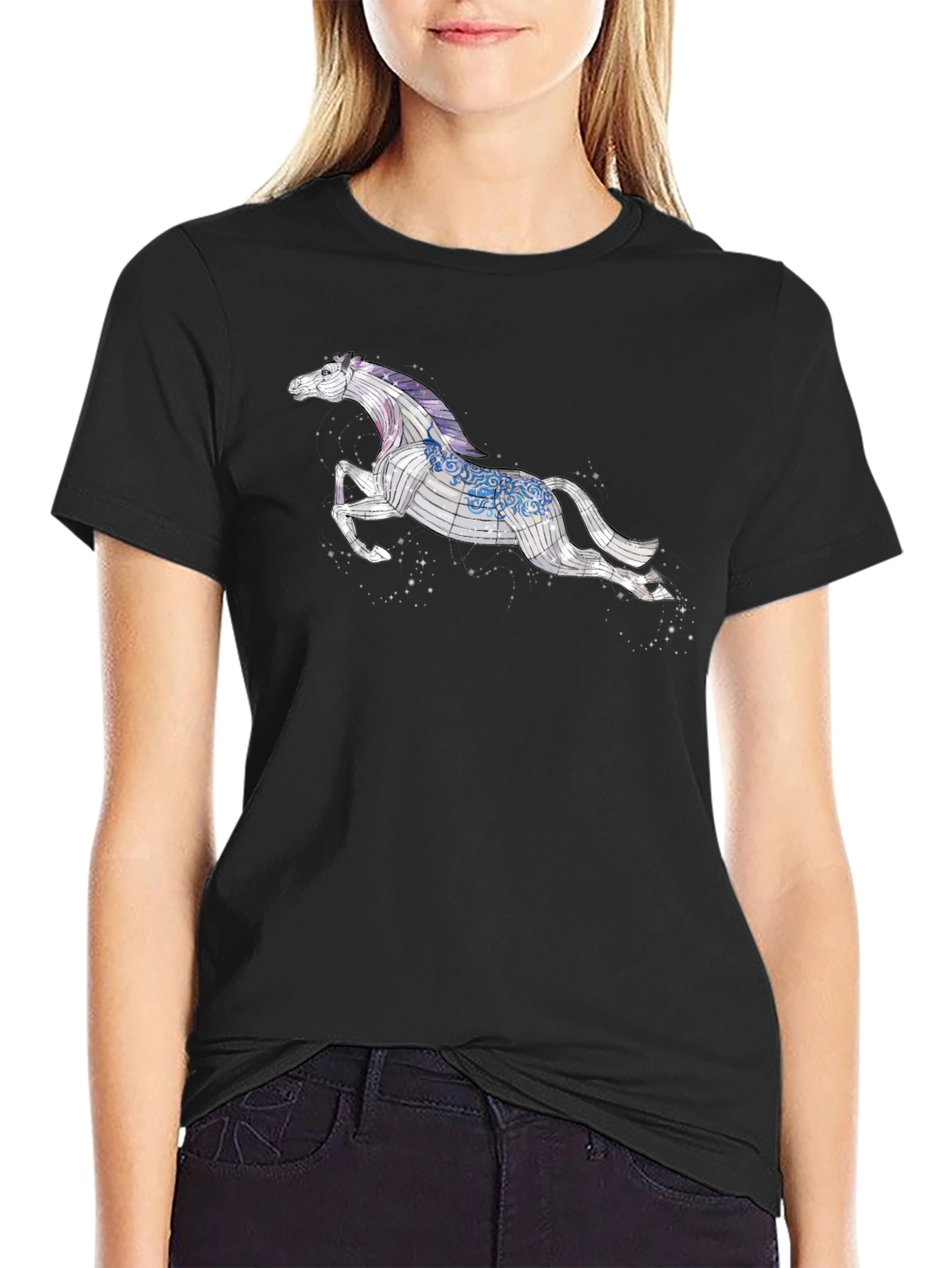 Black T-Shirt with Horse Graphic