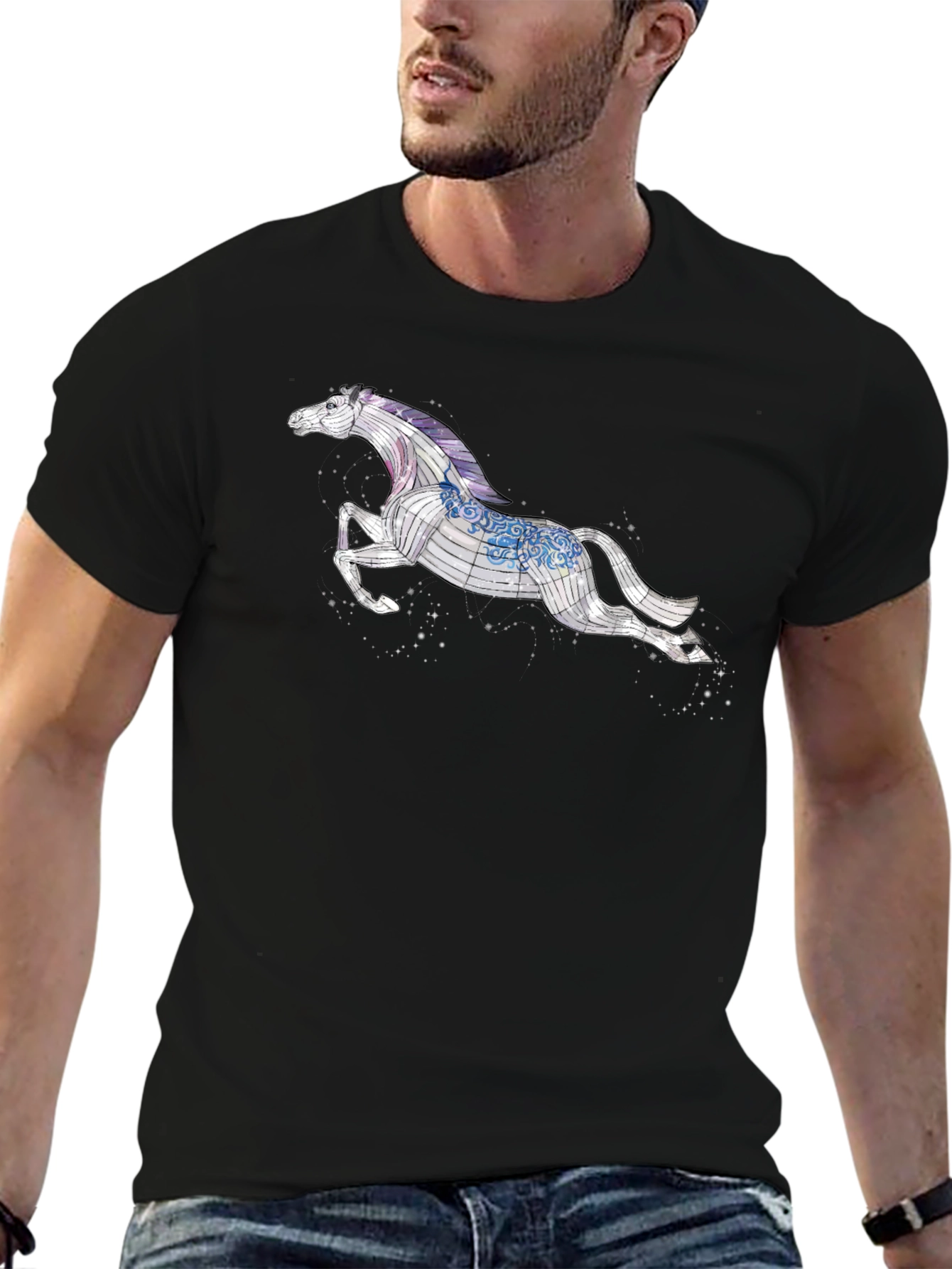 Black T-Shirt with Horse Graphic
