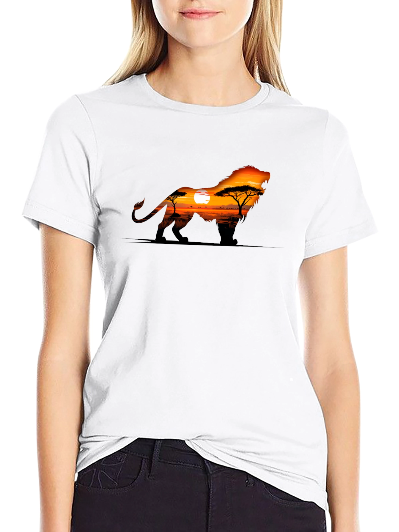 Lion Sunset Graphic Black T-Shirt