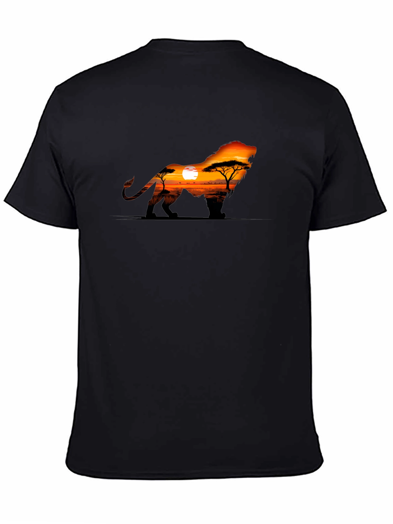 Lion Sunset Graphic Black T-Shirt