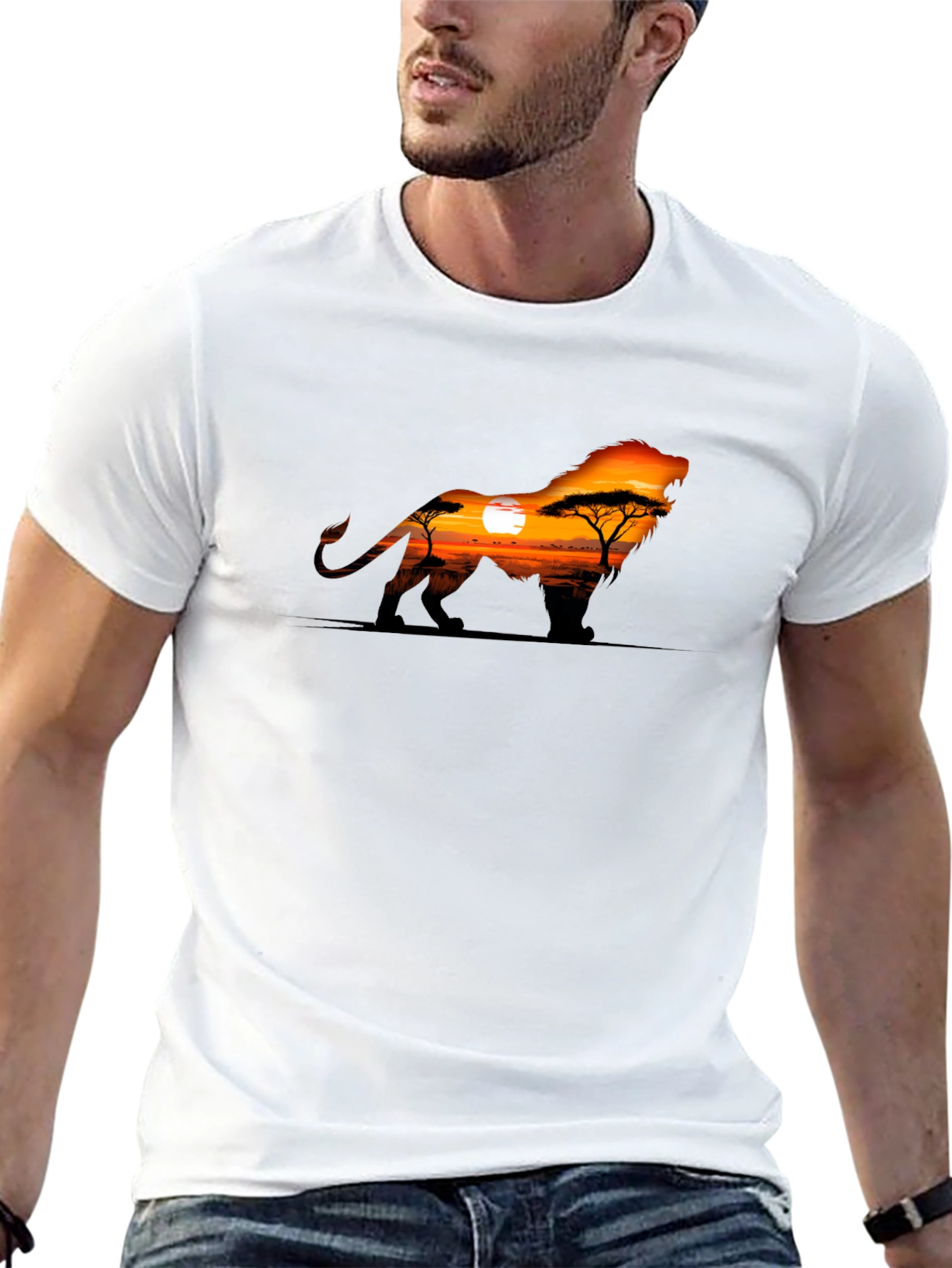 Lion Sunset Graphic Black T-Shirt