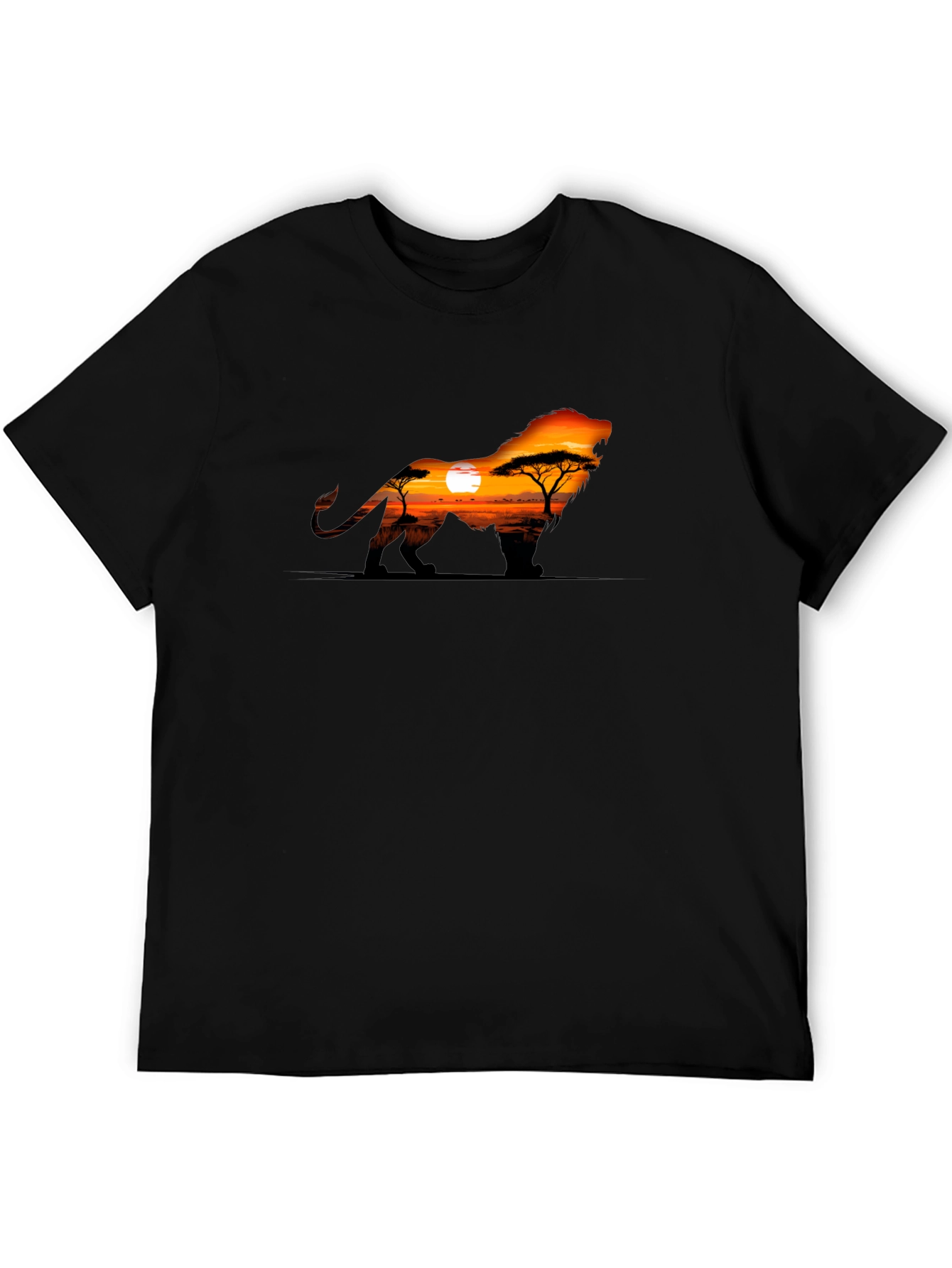 Lion Sunset Graphic Black T-Shirt