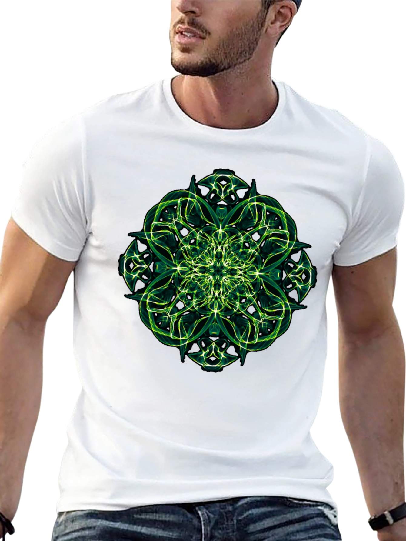 Green Fractal Design Black T-Shirt