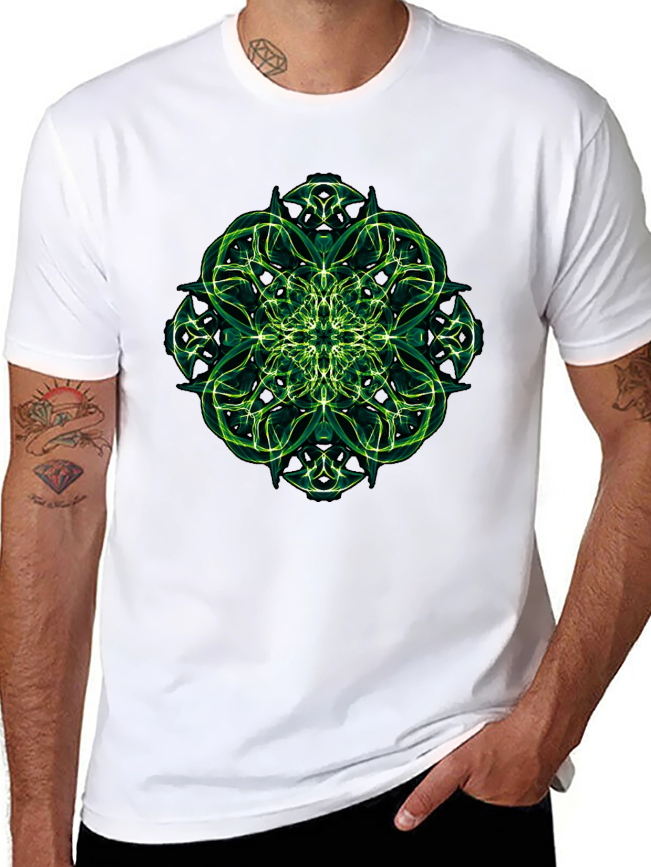 Green Fractal Design Black T-Shirt