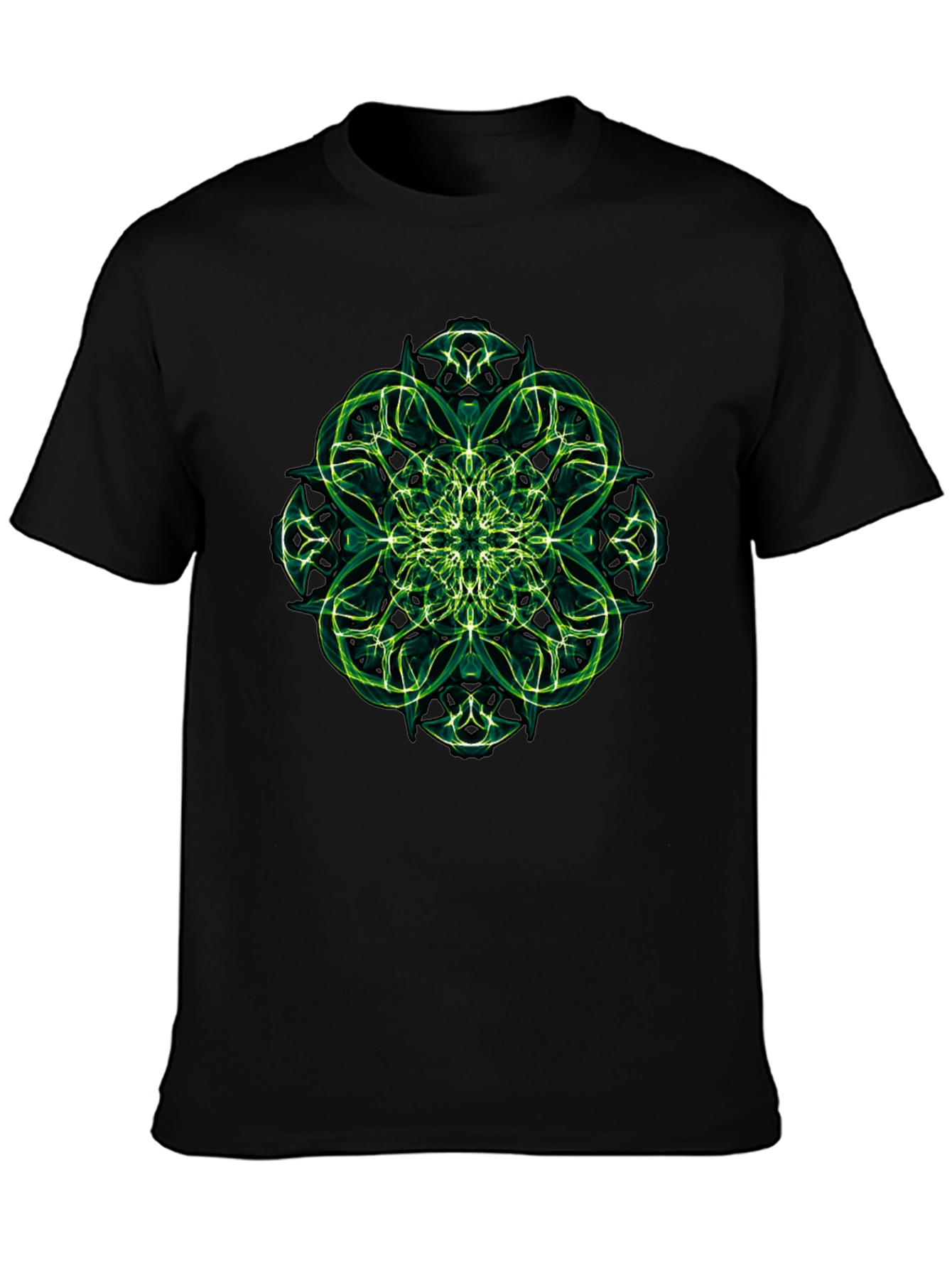 Green Fractal Design Black T-Shirt