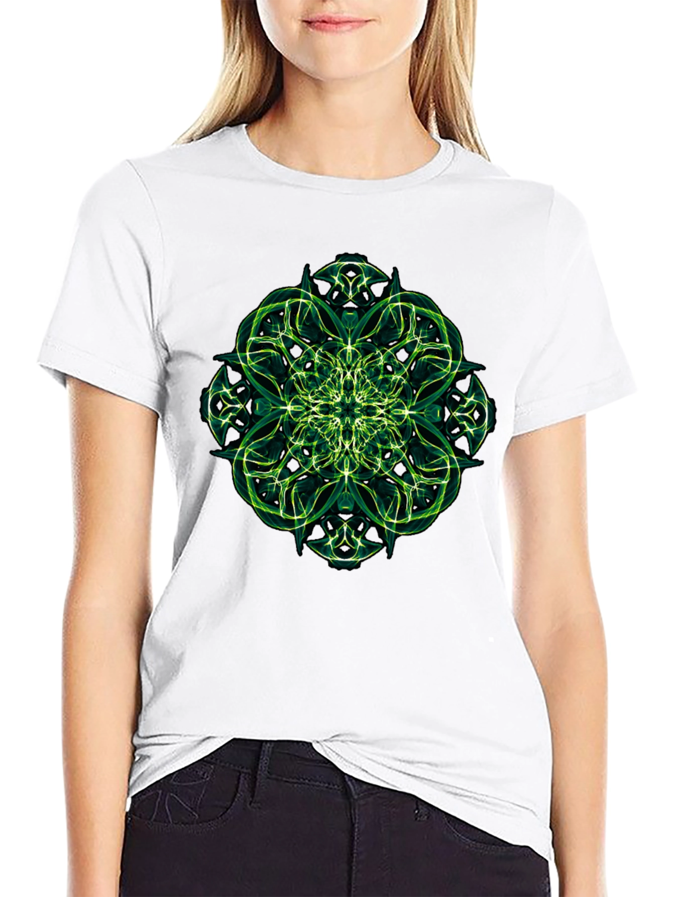 Green Fractal Design Black T-Shirt