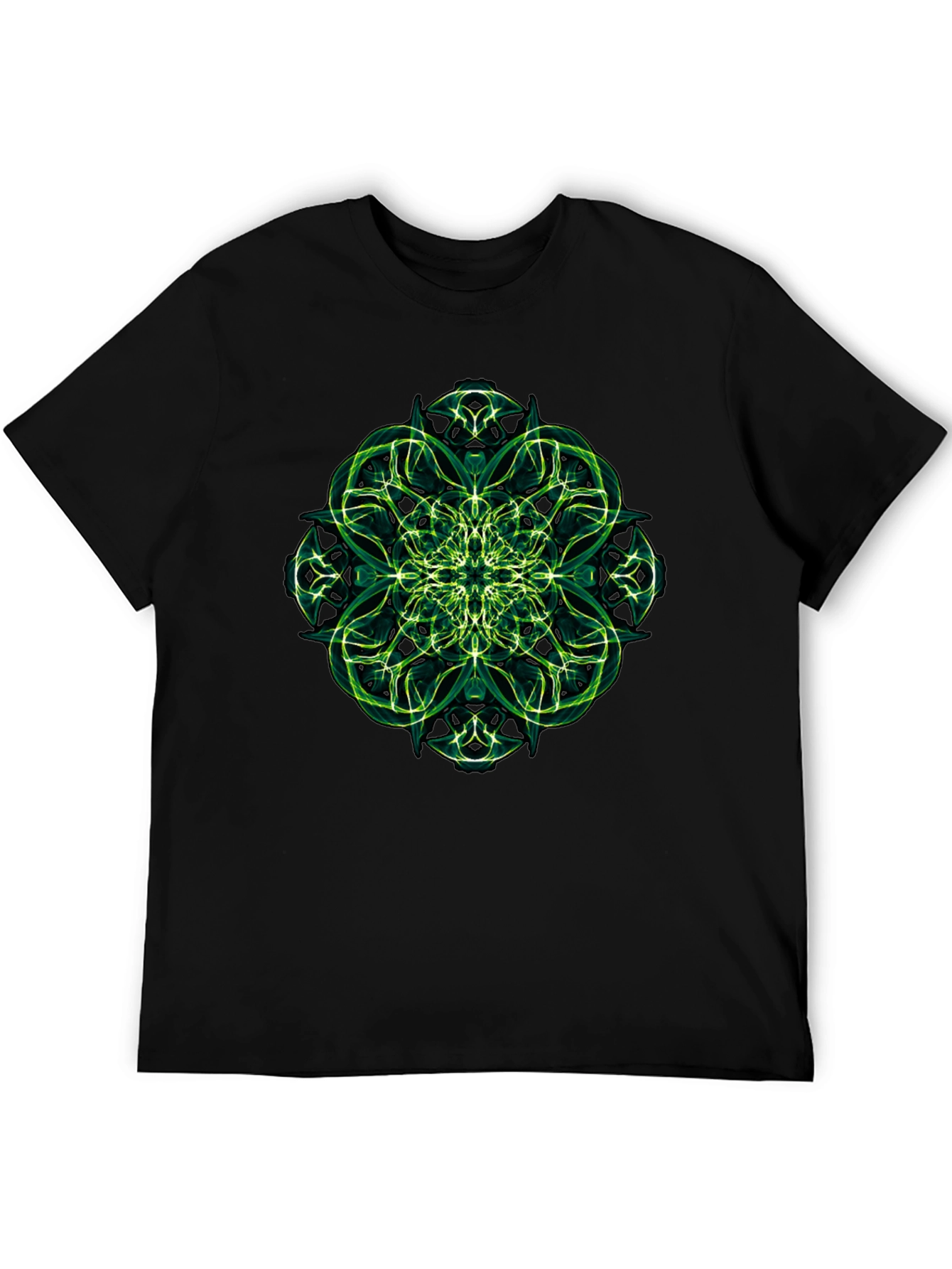 Green Fractal Design Black T-Shirt