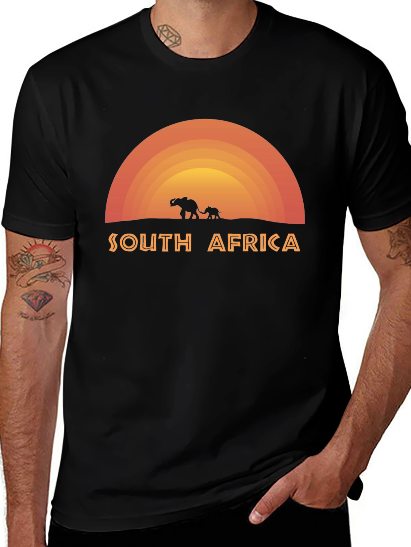 South Africa Elephant Sunset Graphic T-Shirt