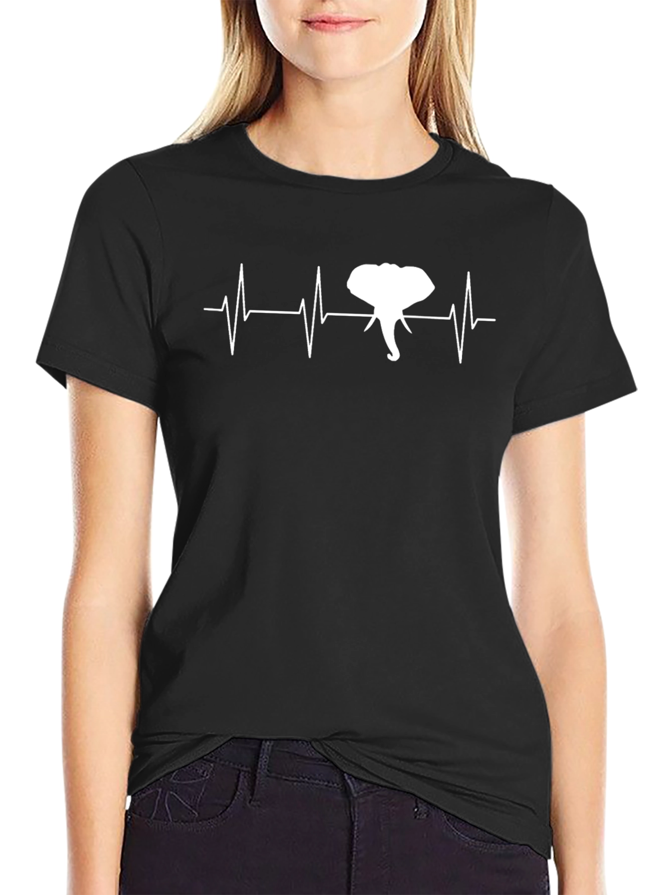 Elephant Heartbeat Graphic Black T-Shirt