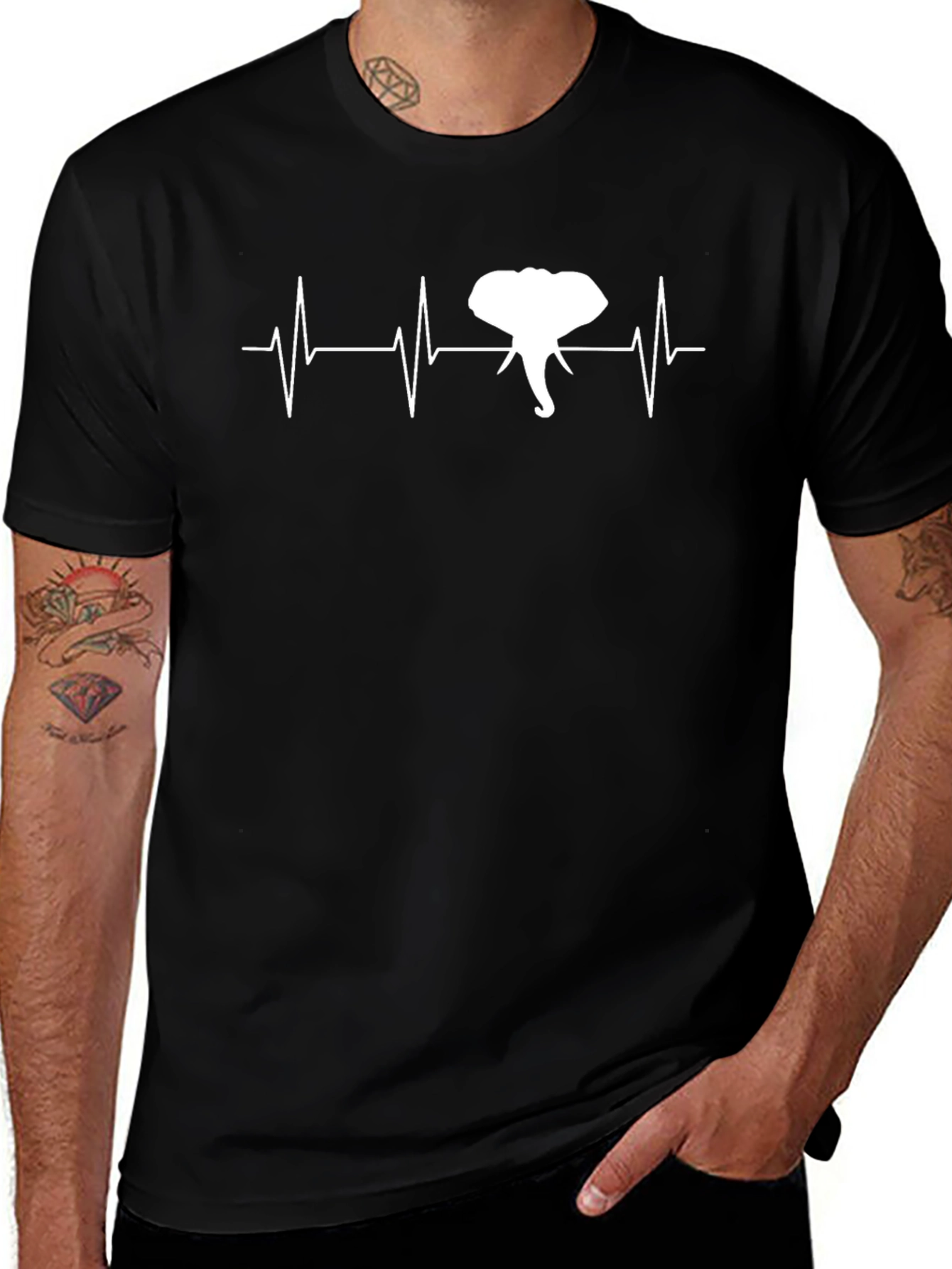 Elephant Heartbeat Graphic Black T-Shirt