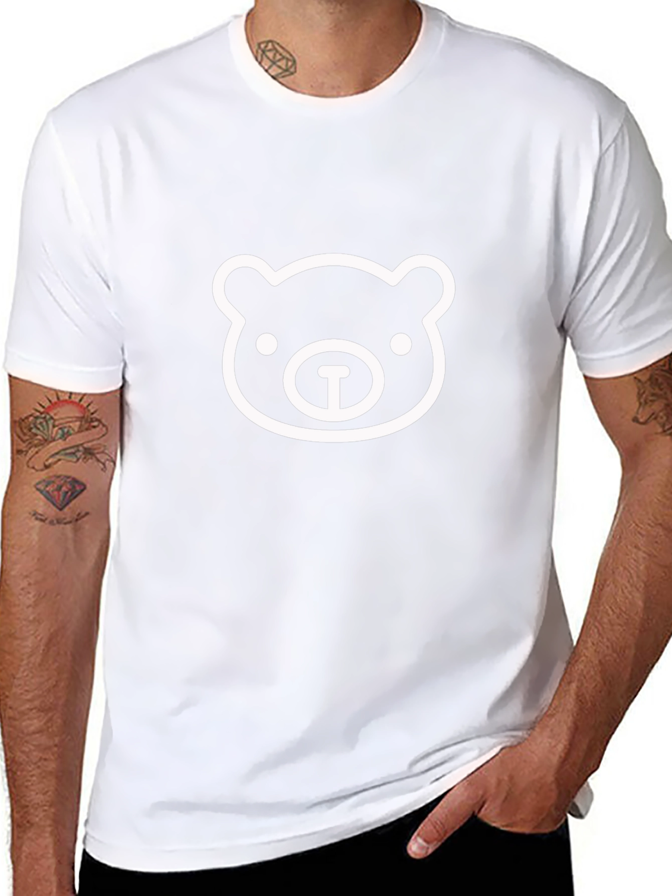 Black T-Shirt with Bear Face Graphic