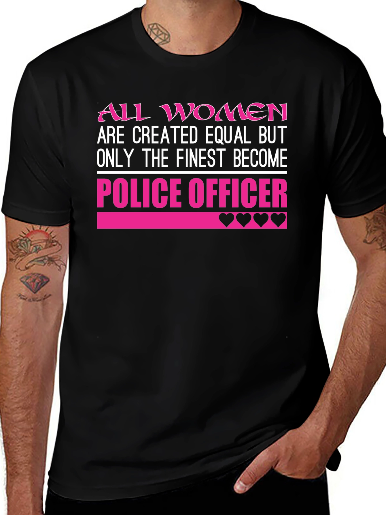 Women Police Officer Graphic Tee - Black Cotton Shirt