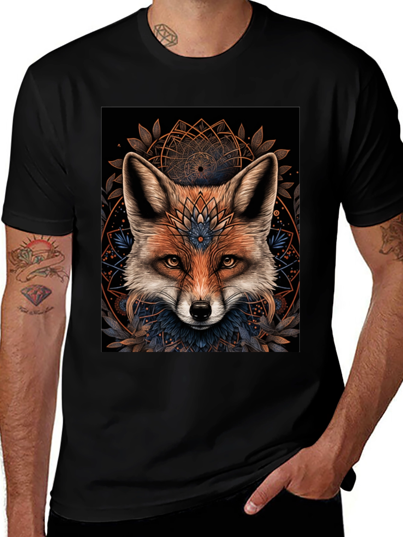 Mystic Fox Graphic Tee - Stylish Mens Black T-Shirt