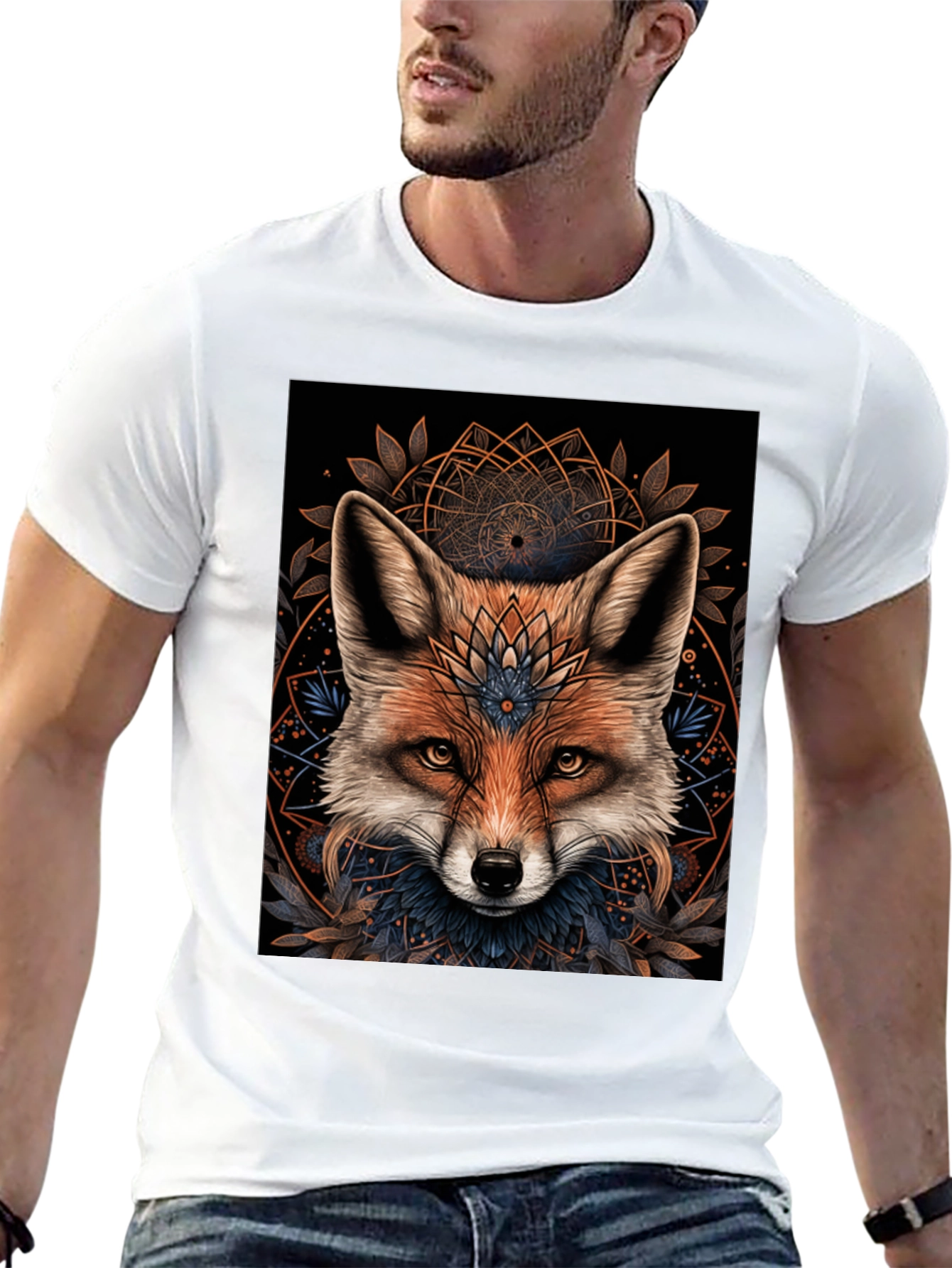 Mystic Fox Graphic Tee - Stylish Mens Black T-Shirt