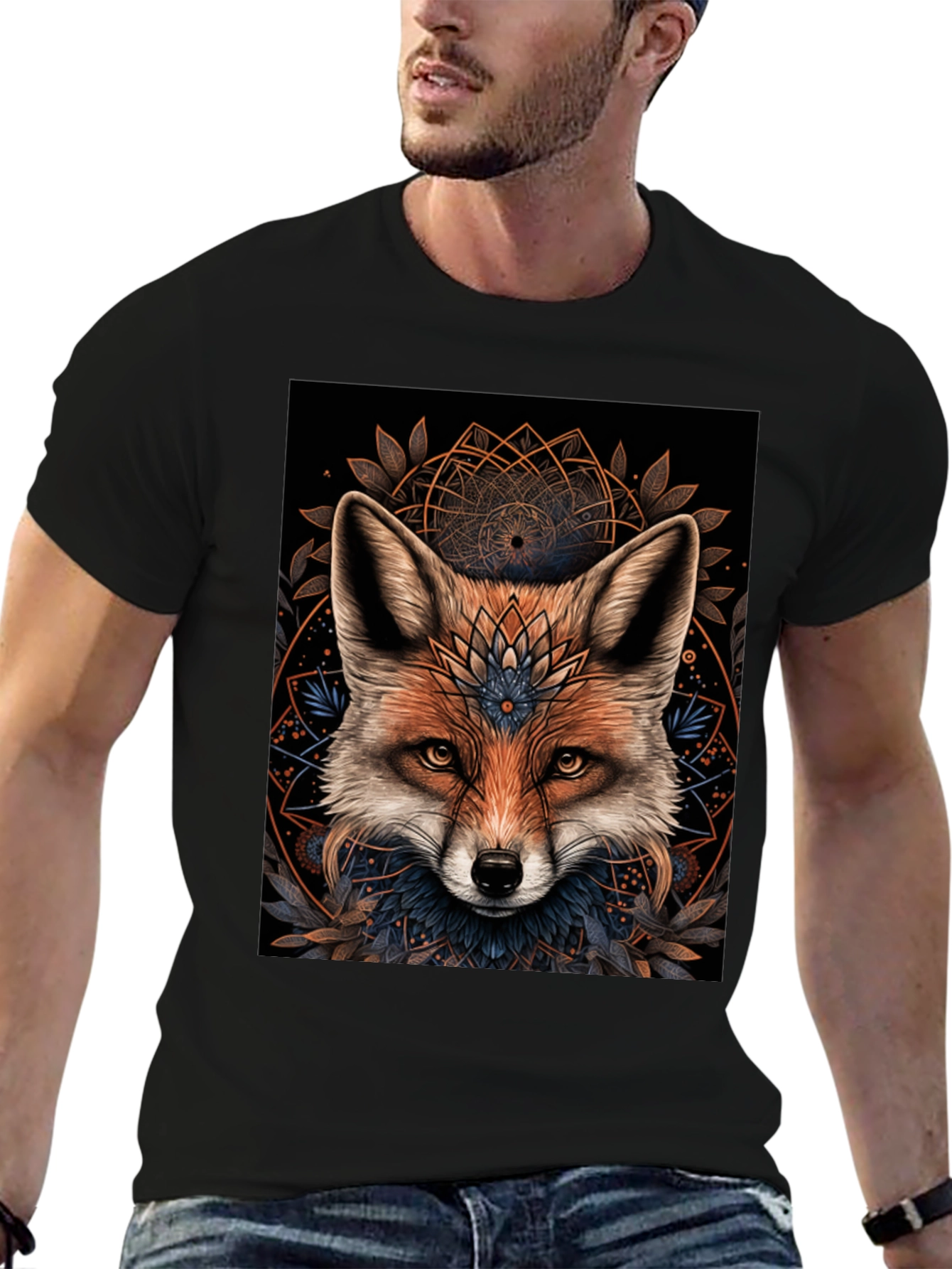 Mystic Fox Graphic Tee - Stylish Mens Black T-Shirt