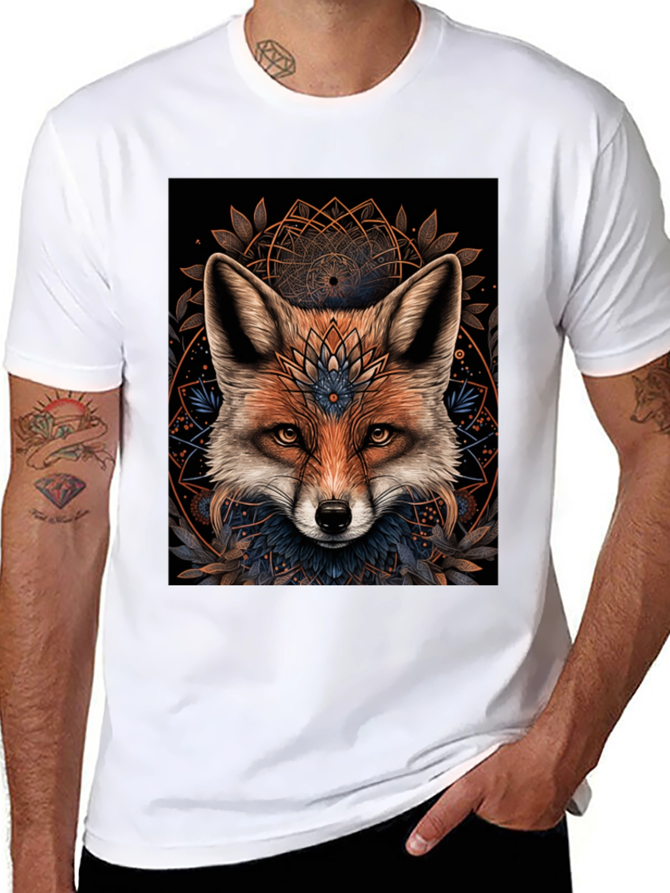 Mystic Fox Graphic Tee - Stylish Mens Black T-Shirt