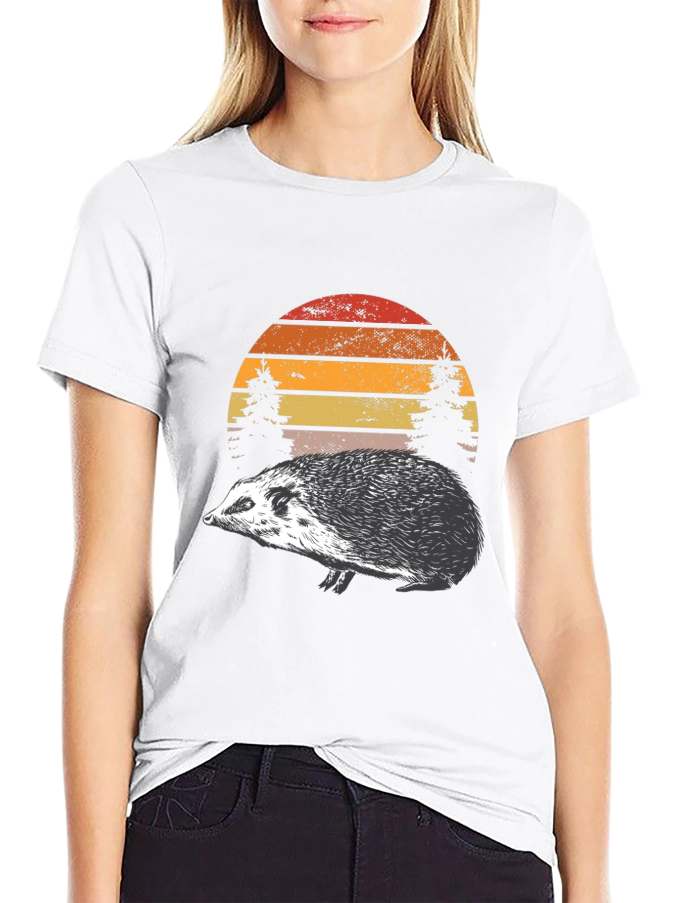 Hedgehog Sunset Graphic Tee - Nature Lover Shirt