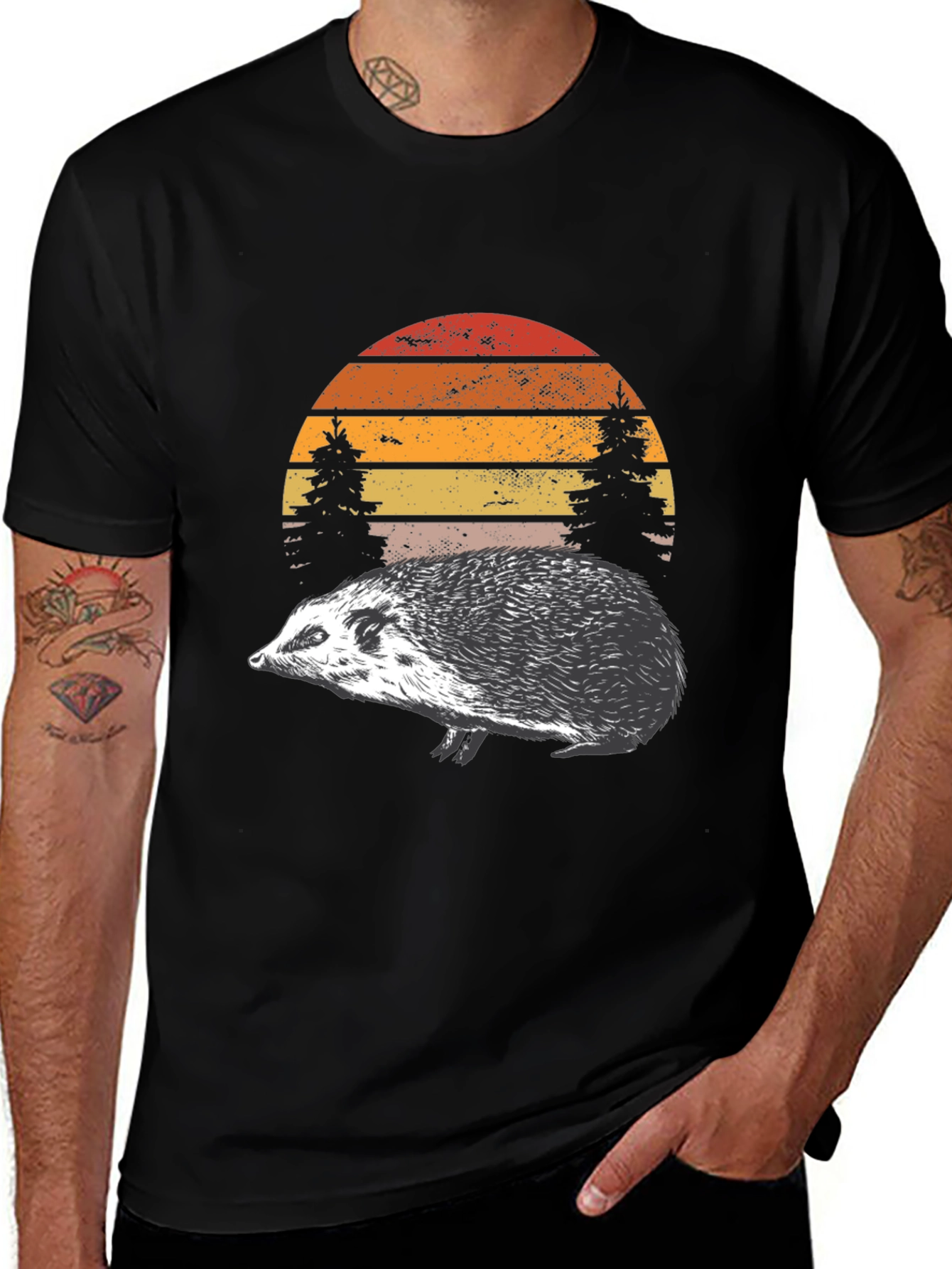 Hedgehog Sunset Graphic Tee - Nature Lover Shirt