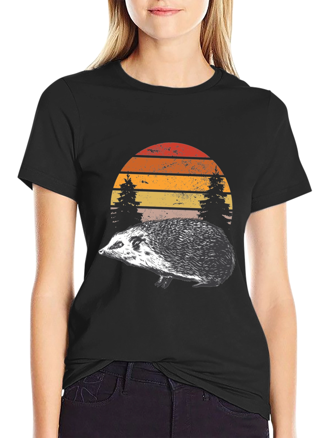 Hedgehog Sunset Graphic Tee - Nature Lover Shirt