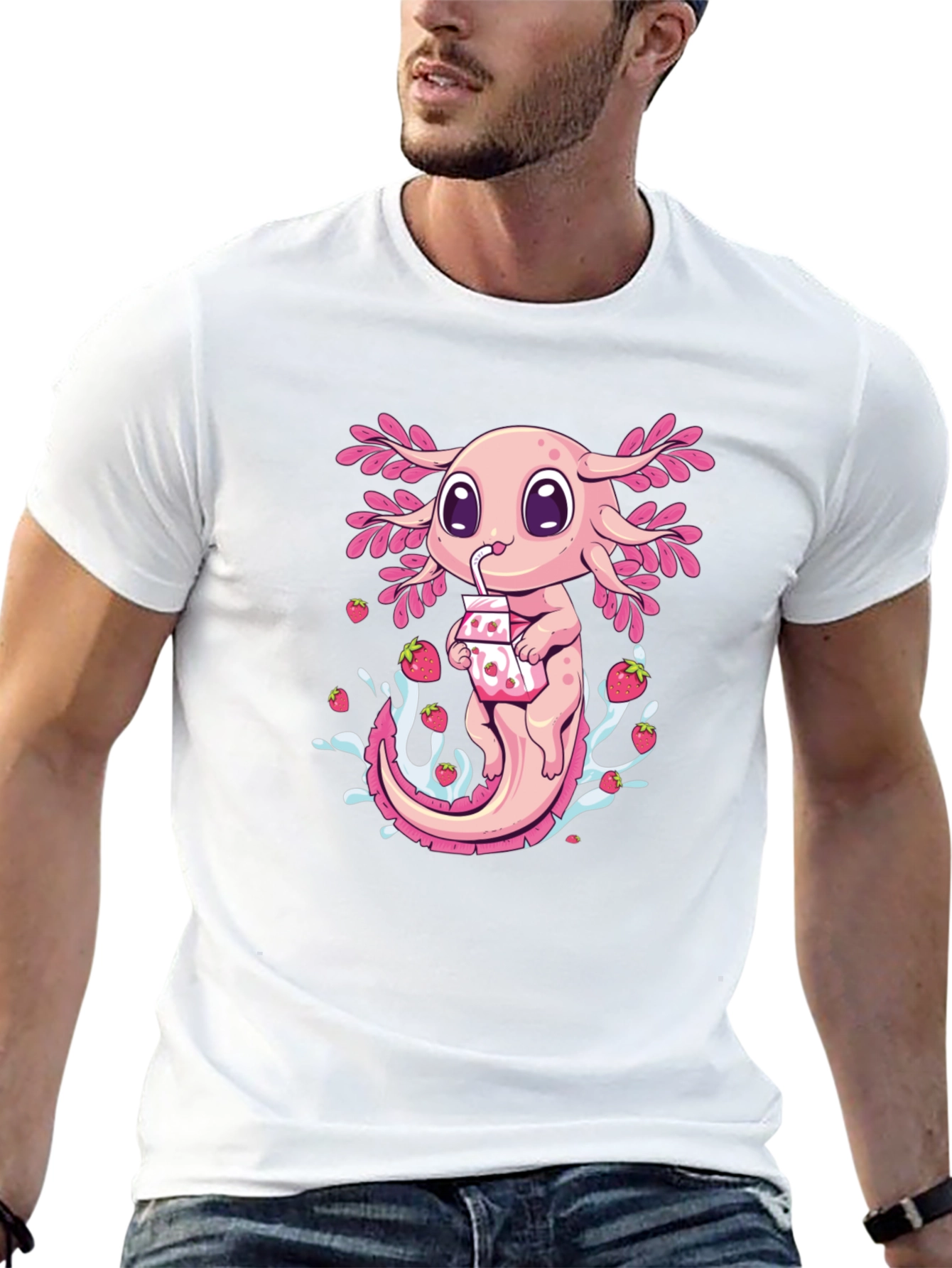 Axolotl Strawberry Milk T-Shirt - Cute Amphibian Tee