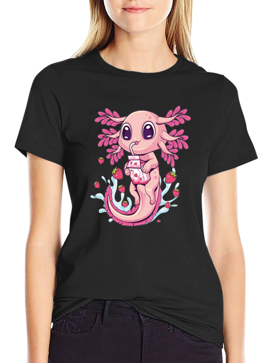 Axolotl Strawberry Milk T-Shirt - Cute Amphibian Tee