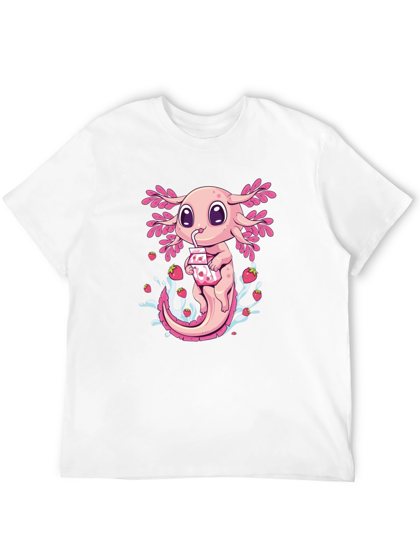 Axolotl Strawberry Milk T-Shirt - Cute Amphibian Tee