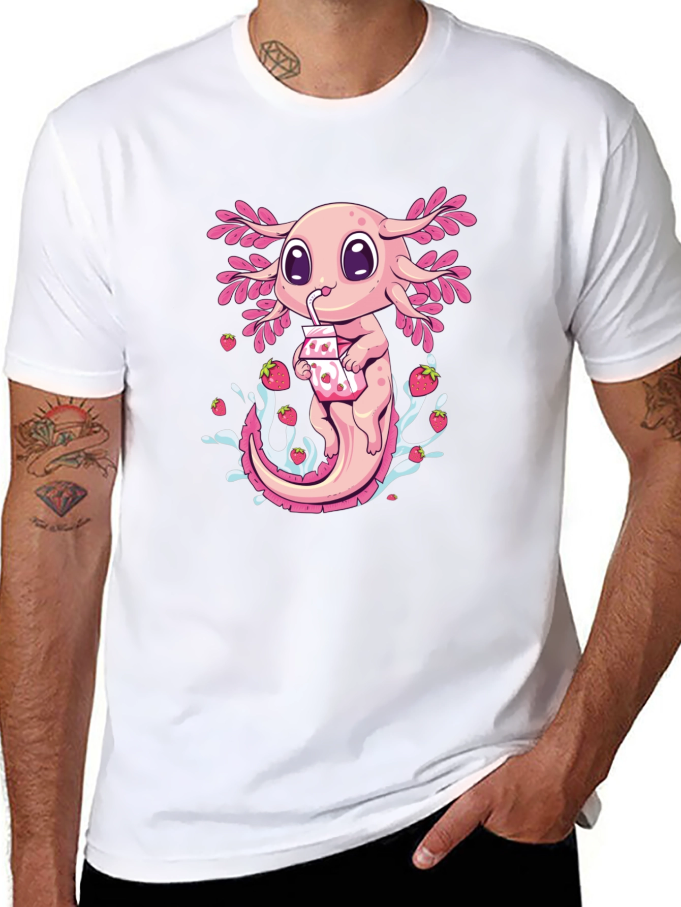 Axolotl Strawberry Milk T-Shirt - Cute Amphibian Tee