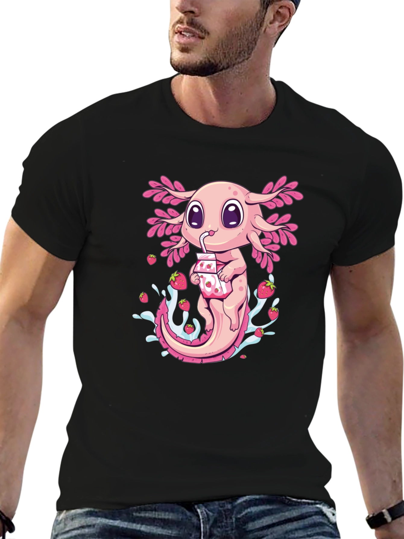 Axolotl Strawberry Milk T-Shirt - Cute Amphibian Tee