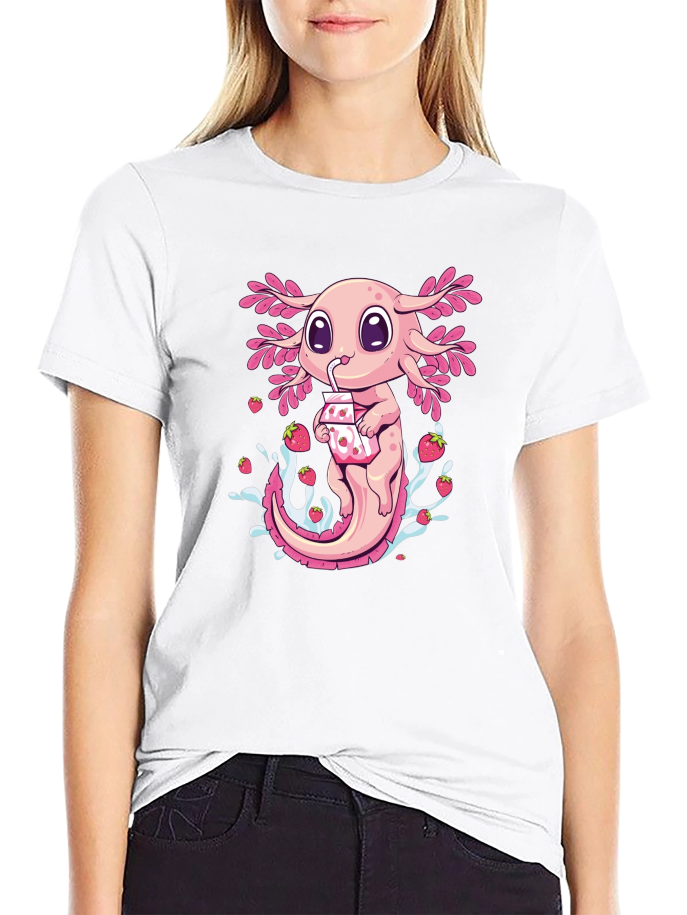 Axolotl Strawberry Milk T-Shirt - Cute Amphibian Tee