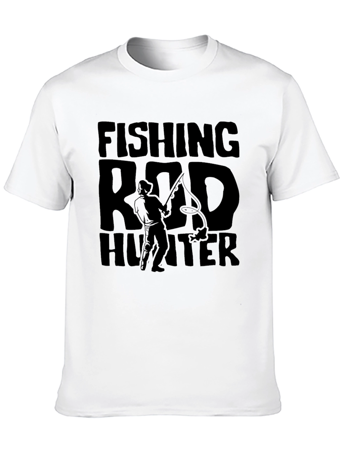 Fishing Rod Hunter Graphic T-Shirt - Black Cotton Tee