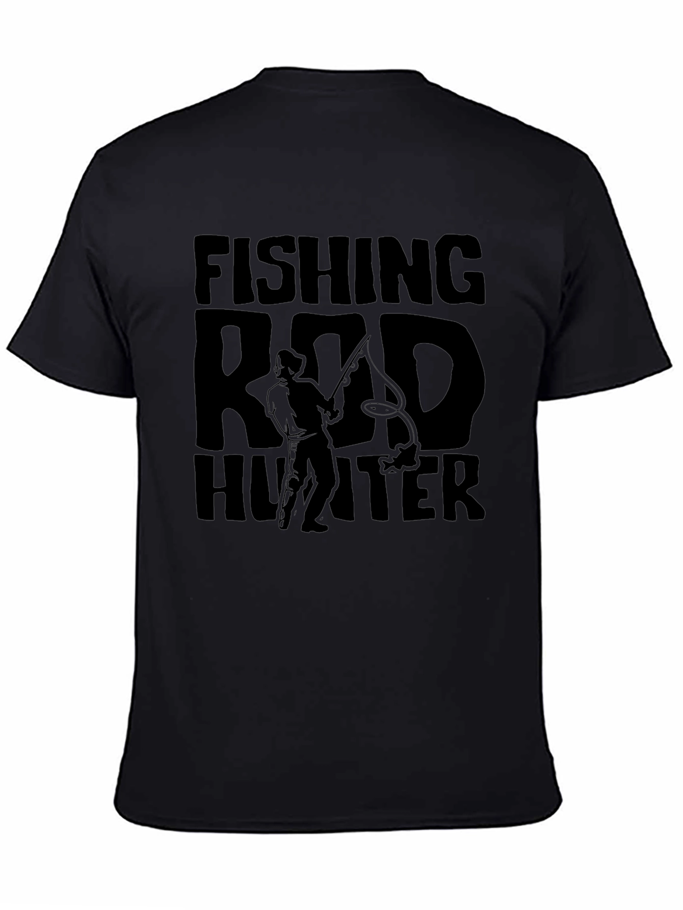 Fishing Rod Hunter Graphic T-Shirt - Black Cotton Tee